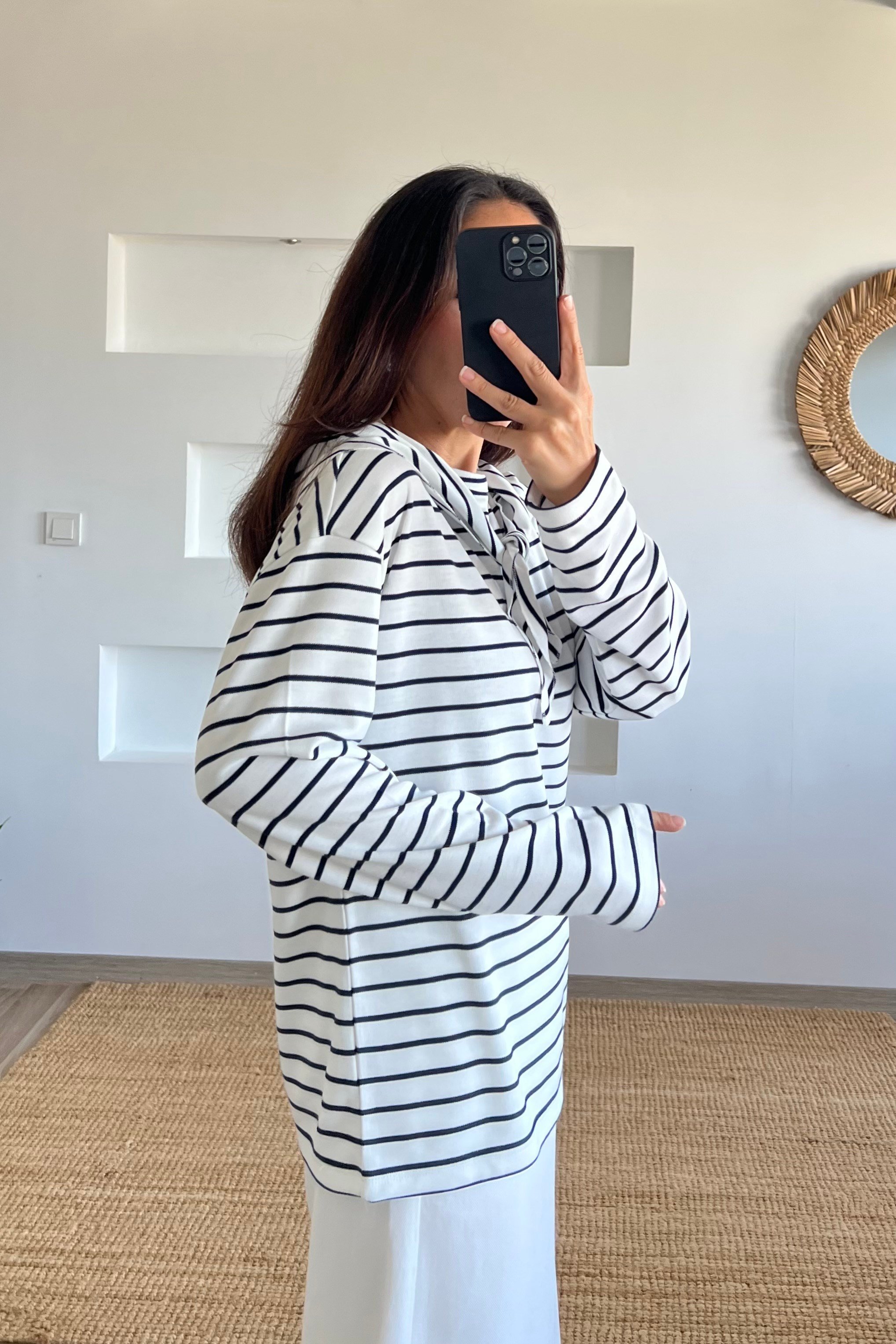 Lacivert Çizgili Fular Detaylı İnce Sweat uygun fiyatlarda www.butikhola.com adresinde