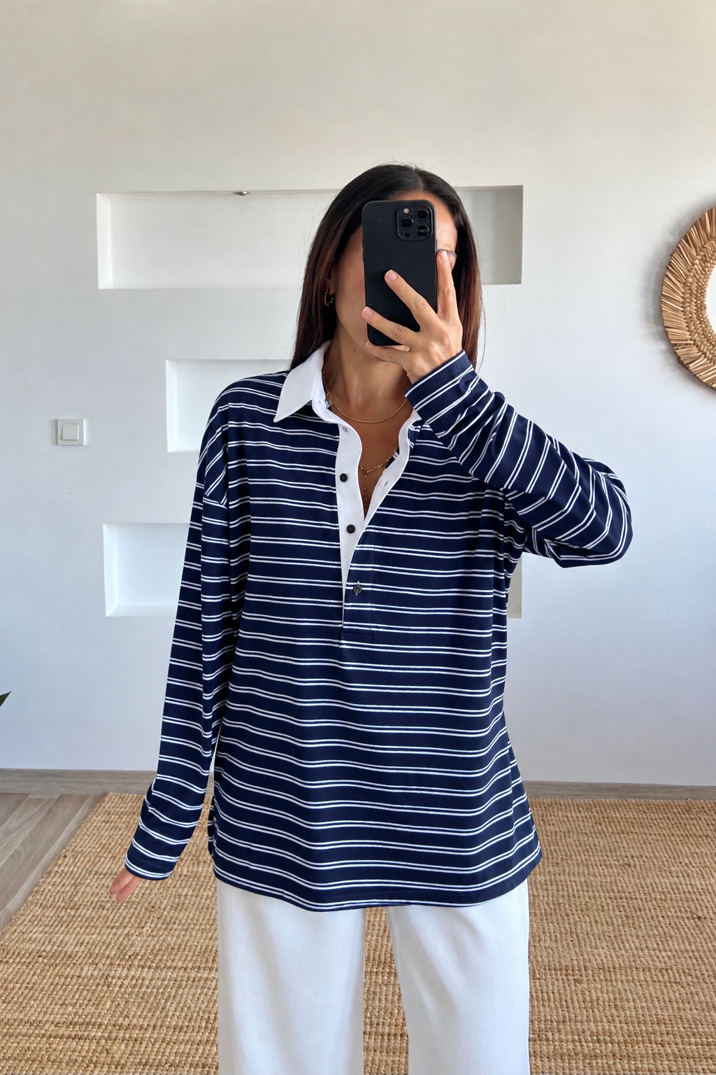 Lacivert Çizgili Polo Yaka Uzun Kol Tshirt uygun fiyatlarda www.butikhola.com adresinde