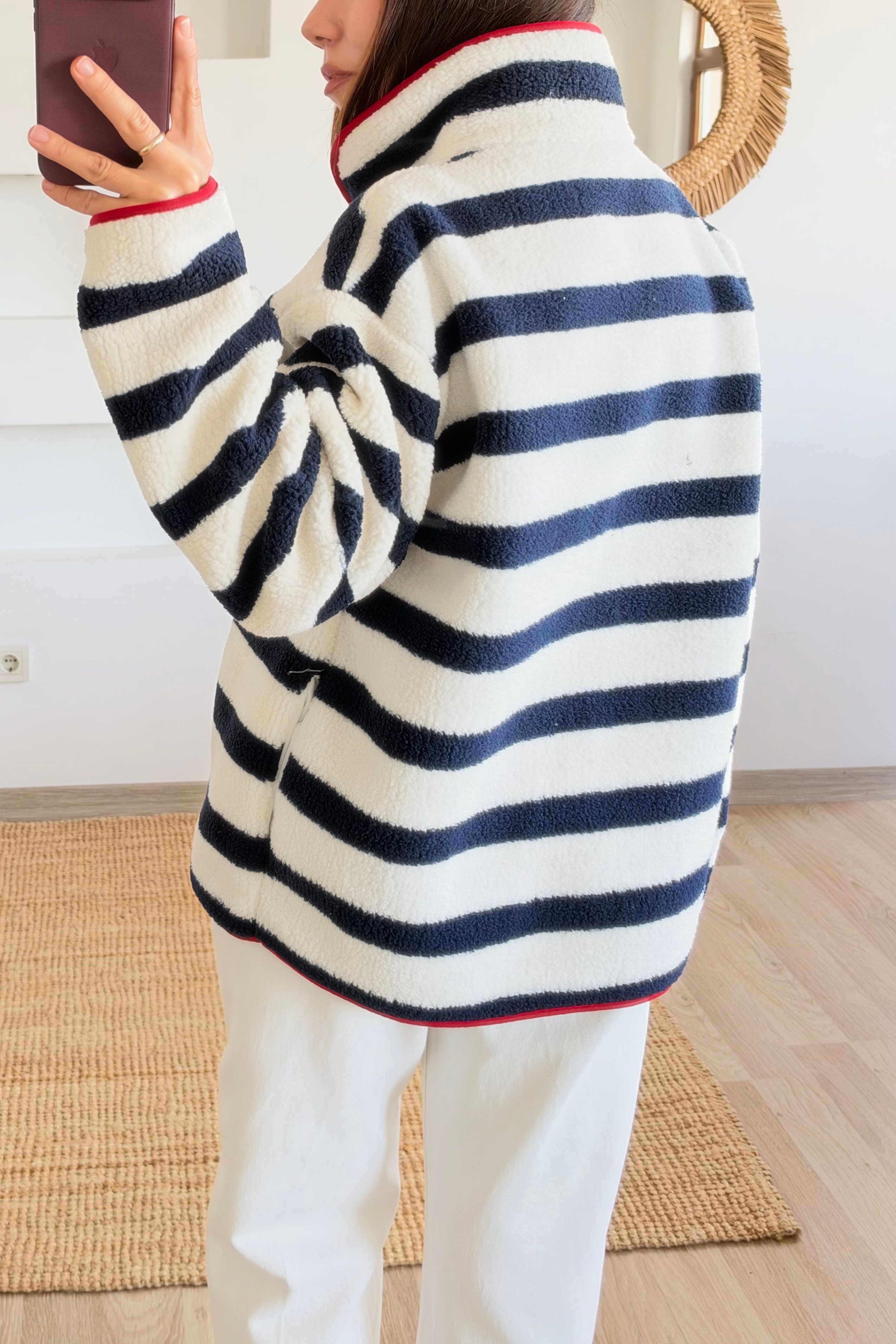Lacivert Çizgili Suni Yün Ceket uygun fiyatlarda www.butikhola.com adresinde