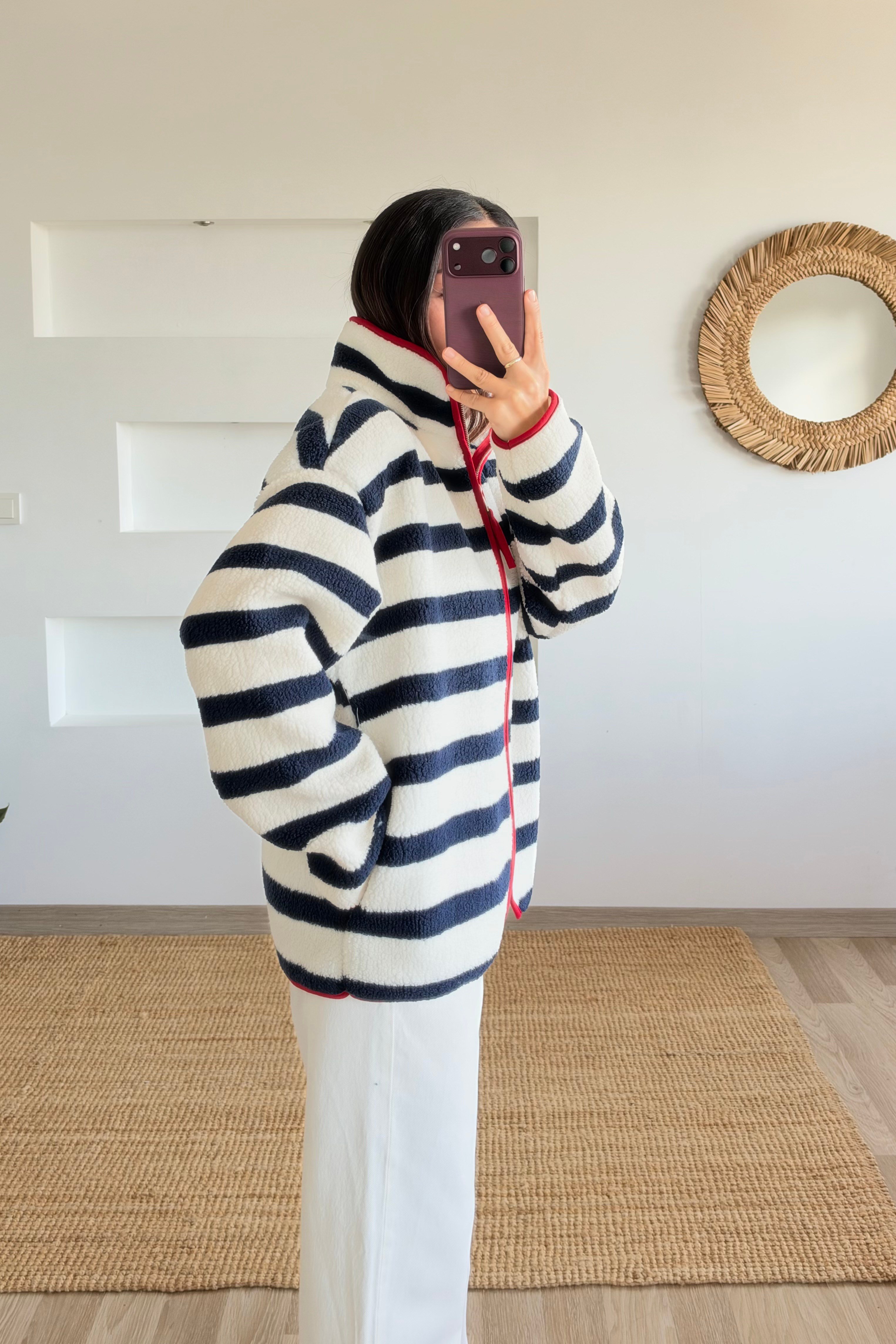 Lacivert Çizgili Suni Yün Ceket uygun fiyatlarda www.butikhola.com adresinde