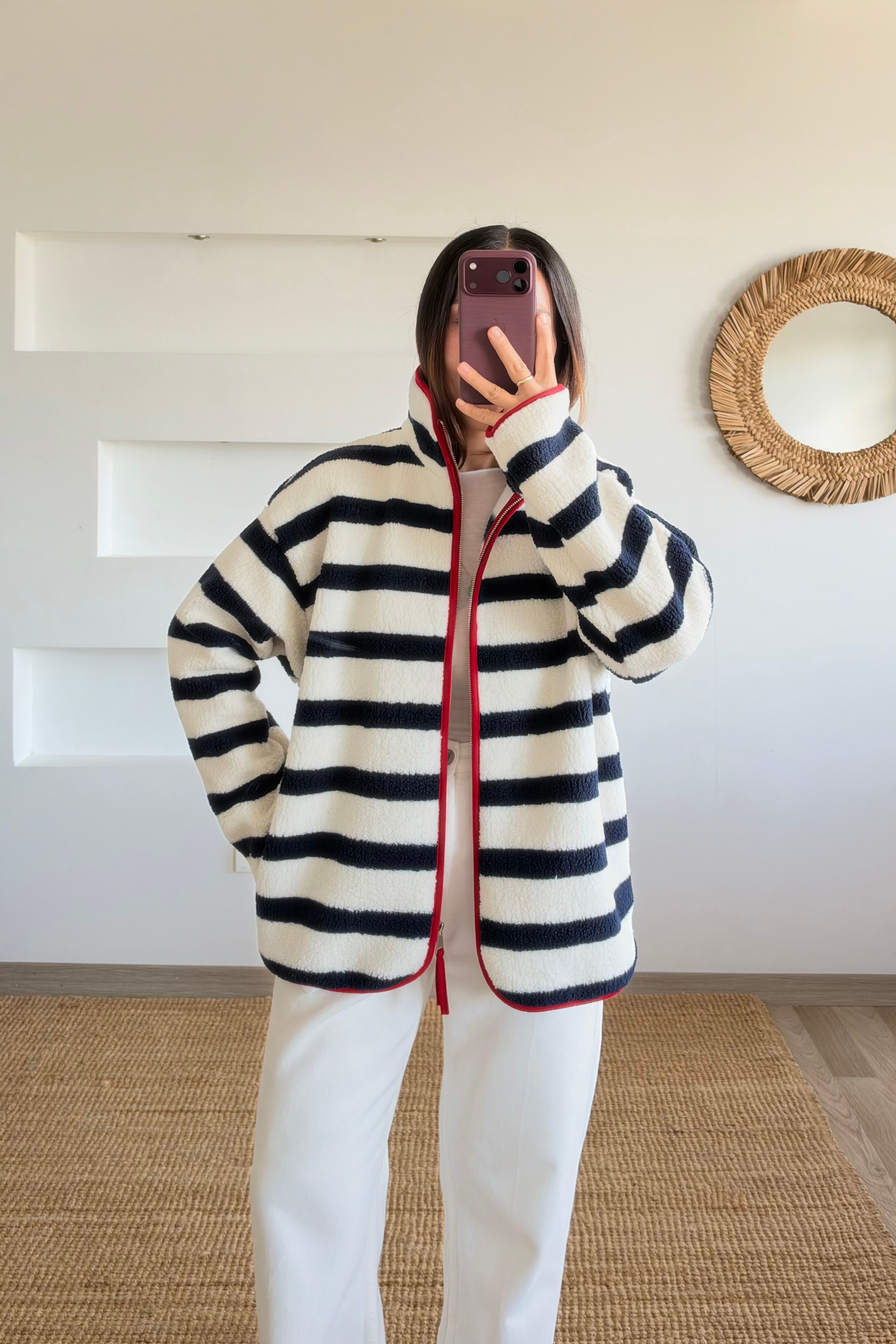 Lacivert Çizgili Suni Yün Ceket uygun fiyatlarda www.butikhola.com adresinde