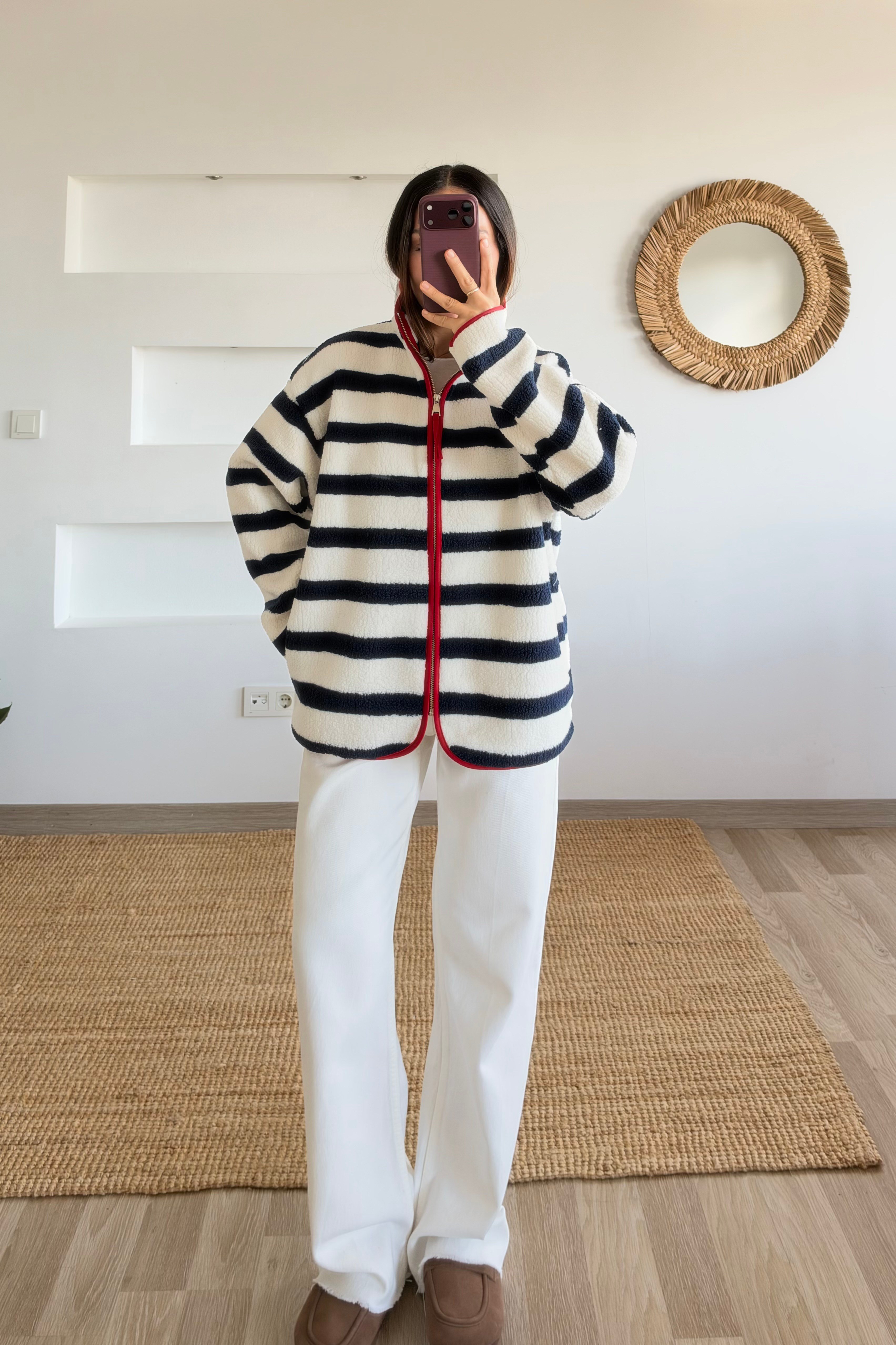 Lacivert Çizgili Suni Yün Ceket uygun fiyatlarda www.butikhola.com adresinde