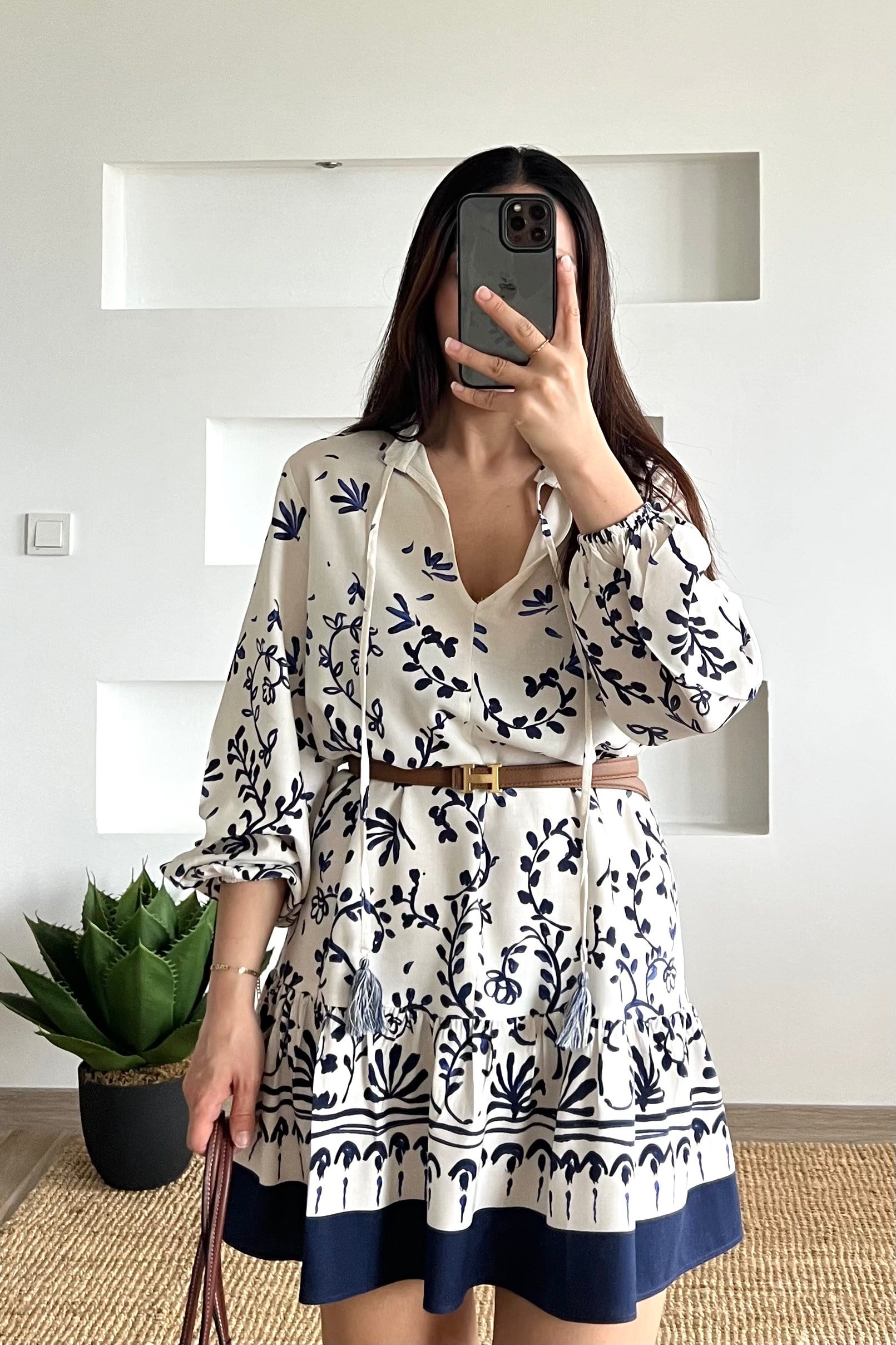 Lacivert Desenli Bohem Elbise uygun fiyatlarda www.butikhola.com adresinde