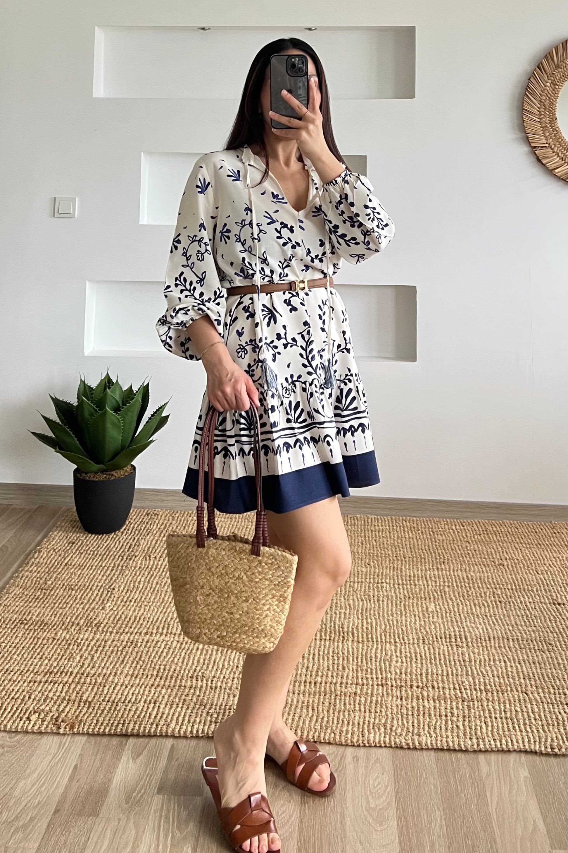 Lacivert Desenli Bohem Elbise uygun fiyatlarda www.butikhola.com adresinde