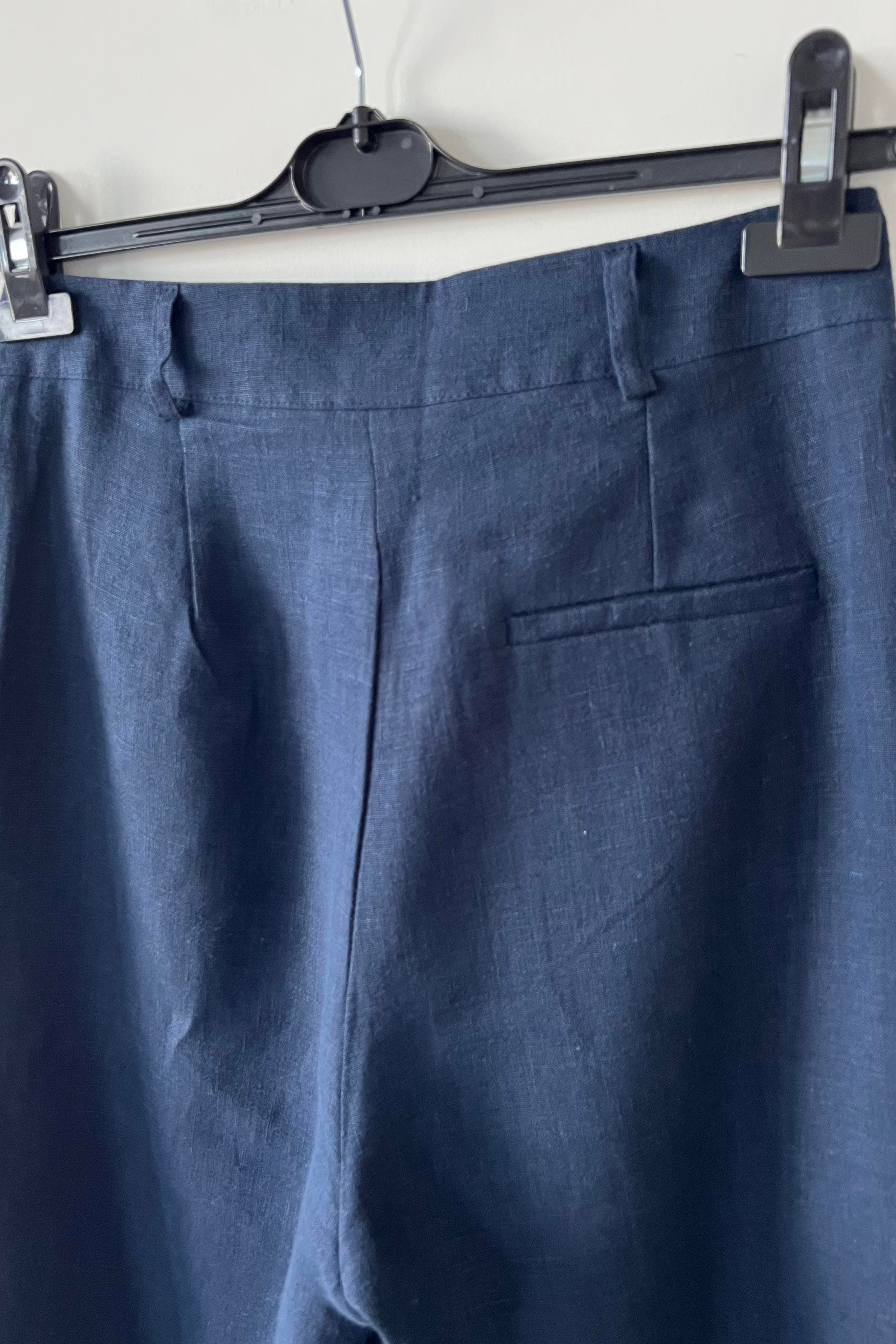 Lacivert Ham Keten Düz Kesim Pantolon uygun fiyatlarda www.butikhola.com adresinde