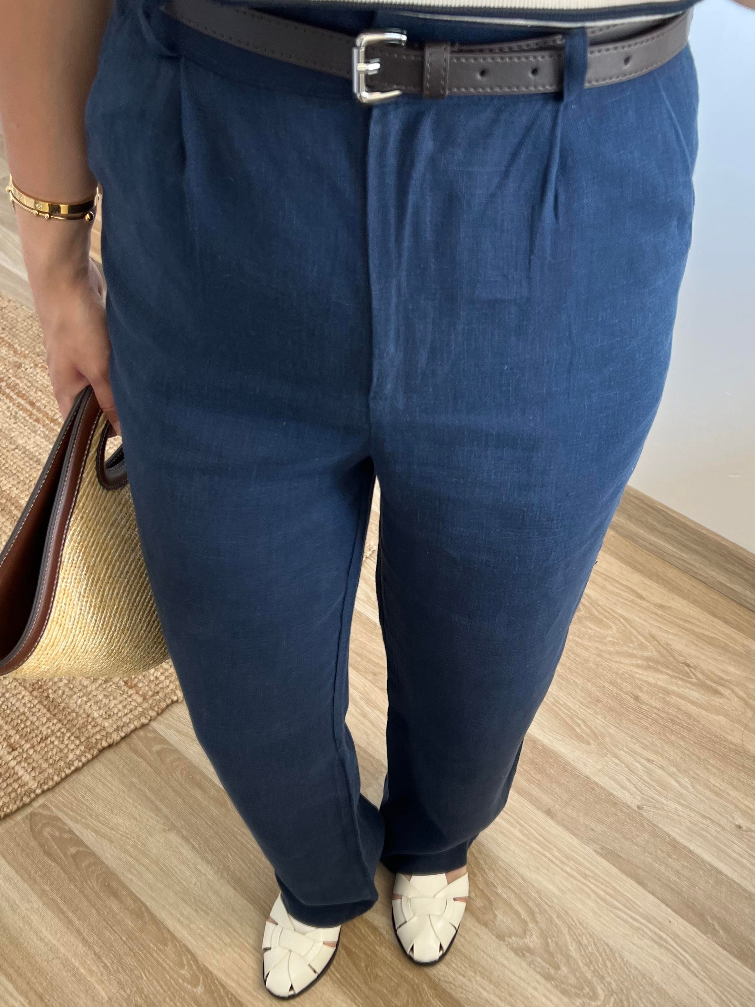 Lacivert Ham Keten Düz Kesim Pantolon uygun fiyatlarda www.butikhola.com adresinde