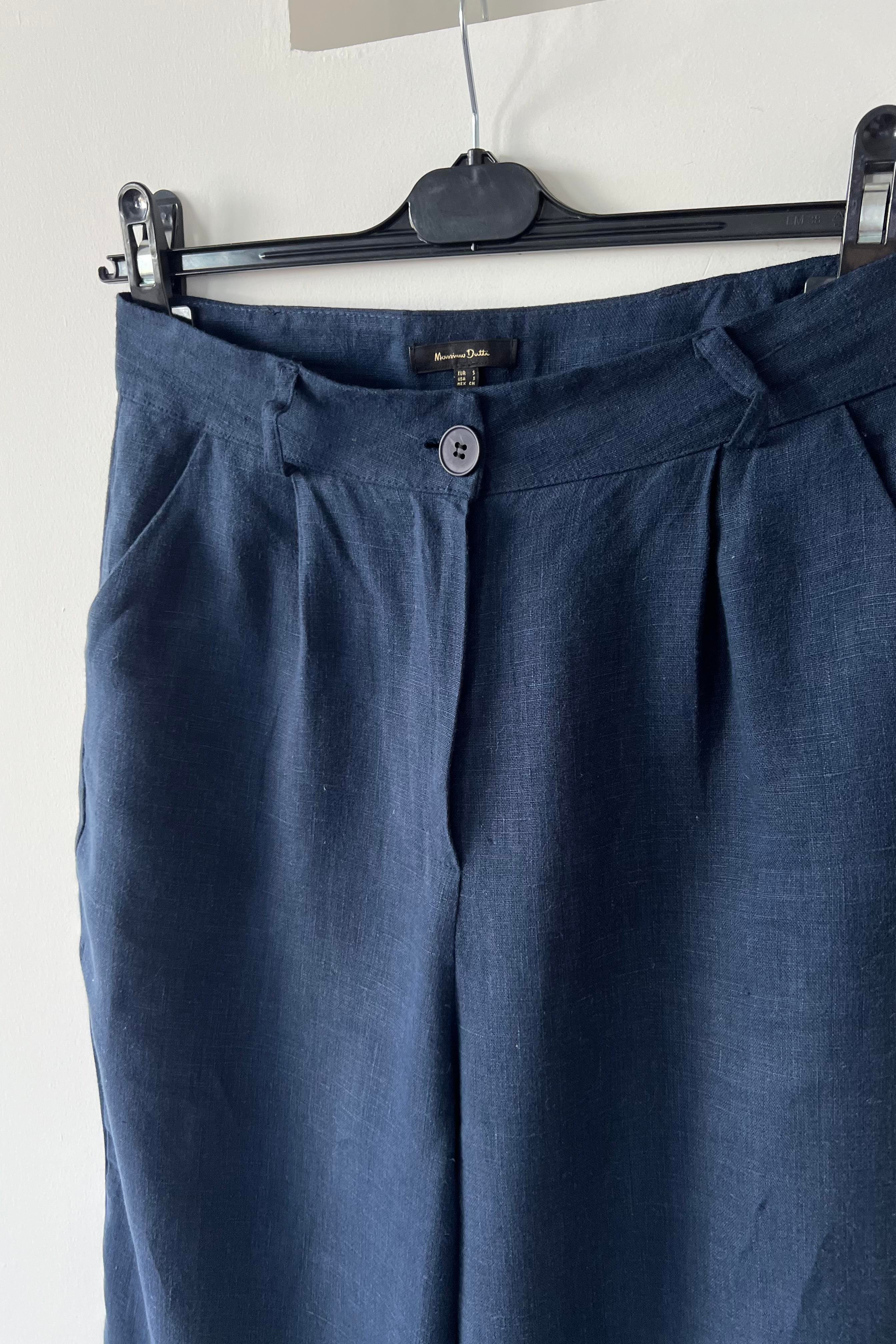 Lacivert Ham Keten Düz Kesim Pantolon uygun fiyatlarda www.butikhola.com adresinde