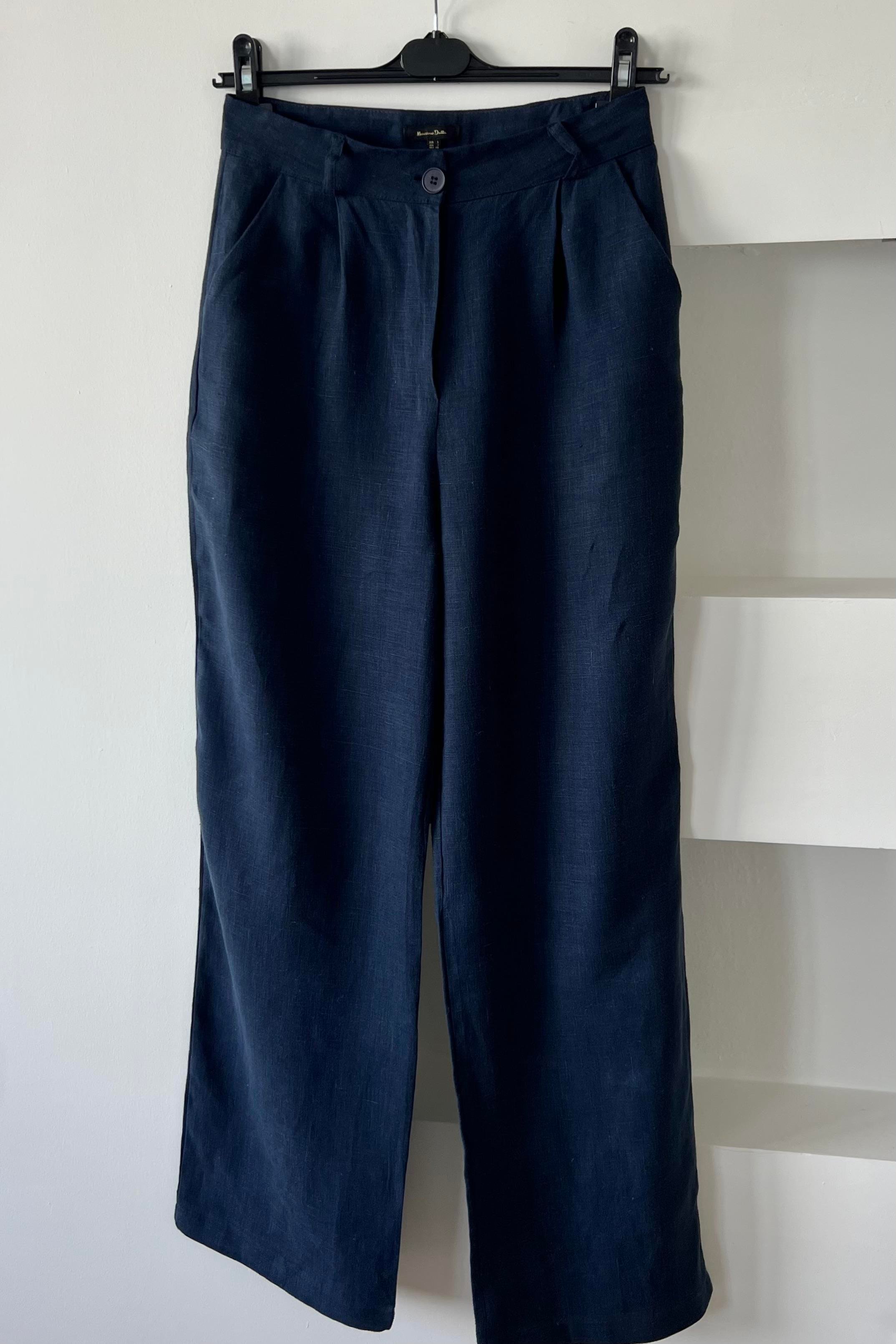 Lacivert Ham Keten Düz Kesim Pantolon uygun fiyatlarda www.butikhola.com adresinde