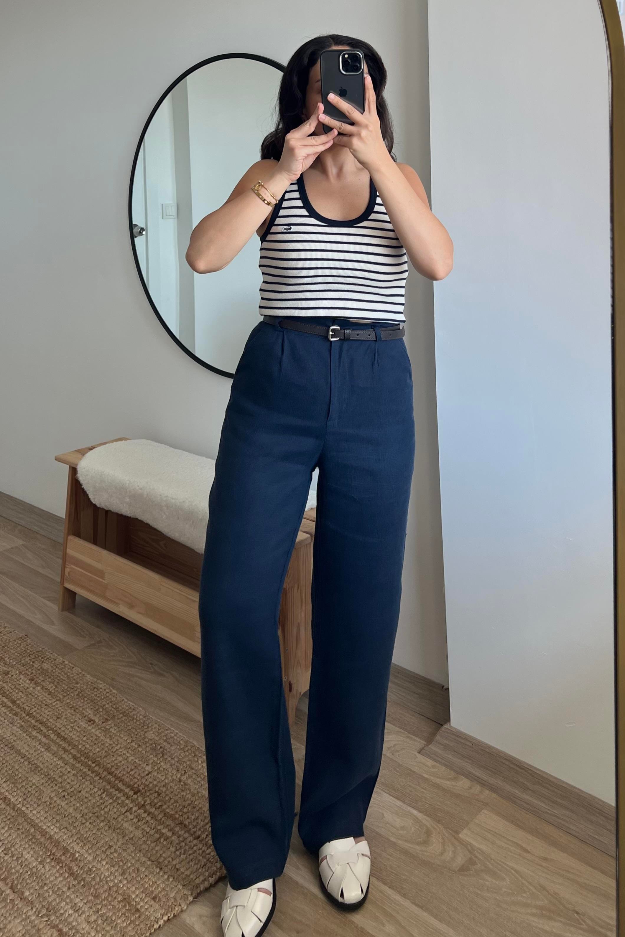 Lacivert Ham Keten Düz Kesim Pantolon uygun fiyatlarda www.butikhola.com adresinde