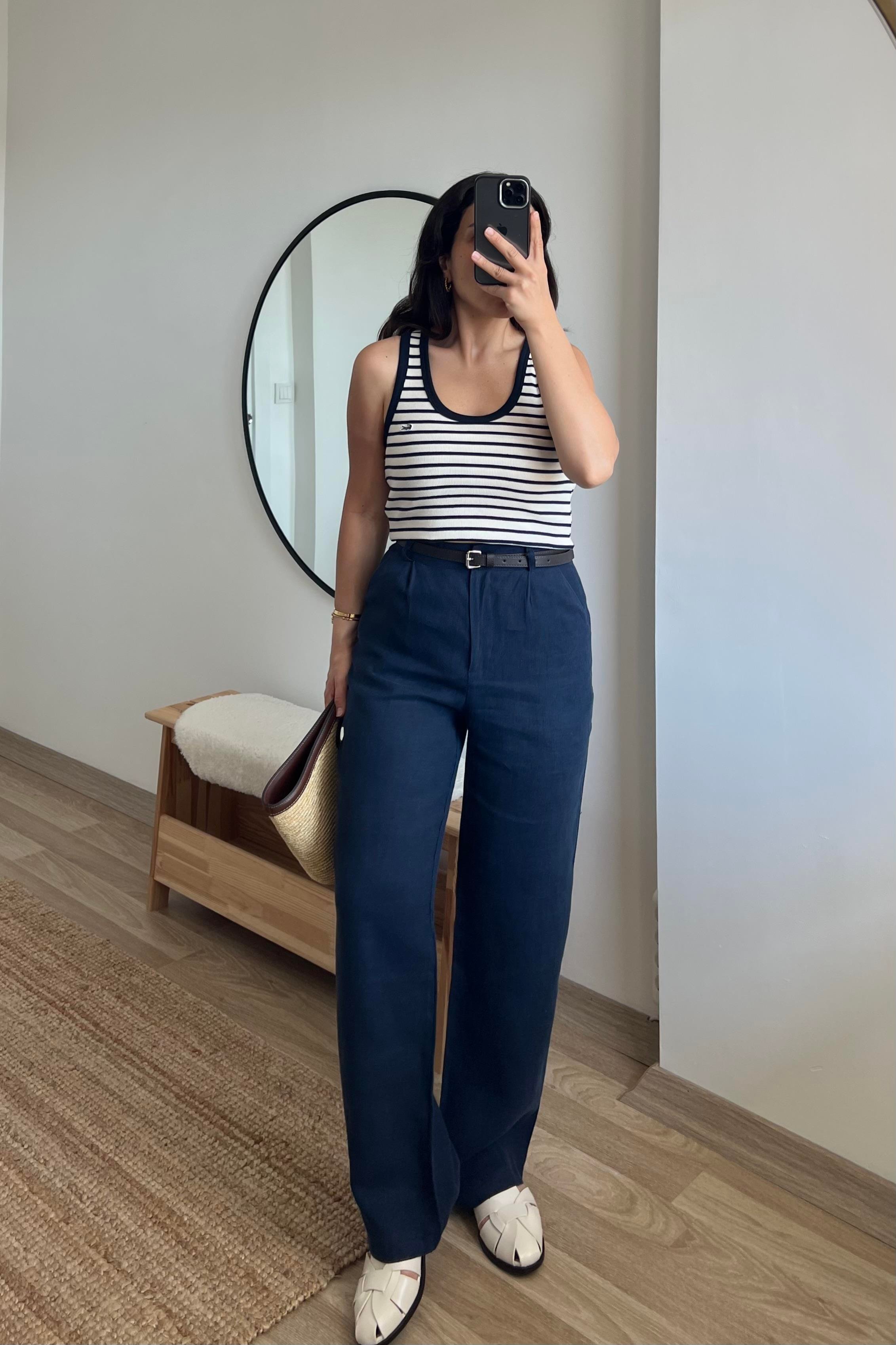 Lacivert Ham Keten Düz Kesim Pantolon uygun fiyatlarda www.butikhola.com adresinde