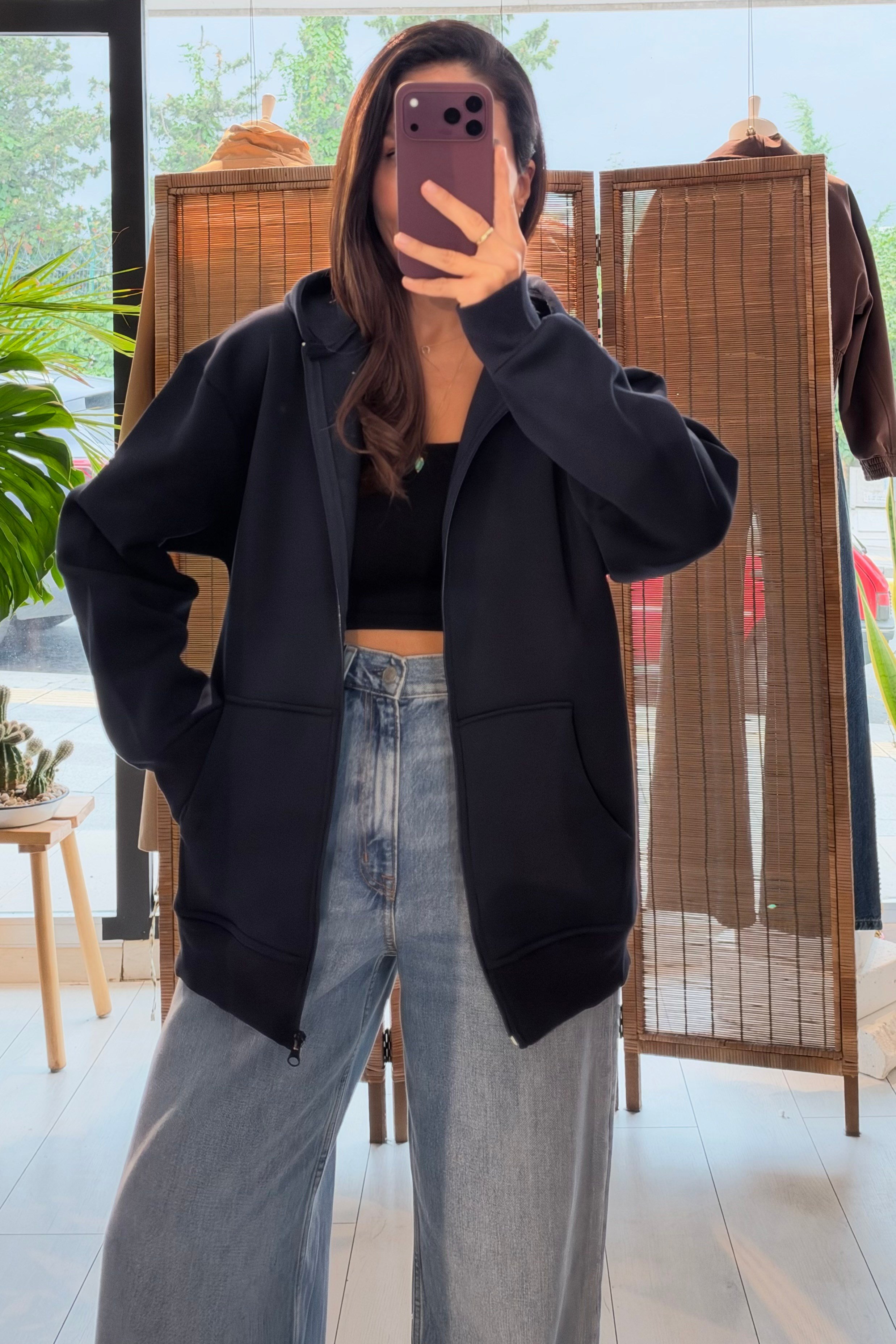 Lacivert Kapüşonlu Fermuarlı Sweat Hırka uygun fiyatlarda www.butikhola.com adresinde