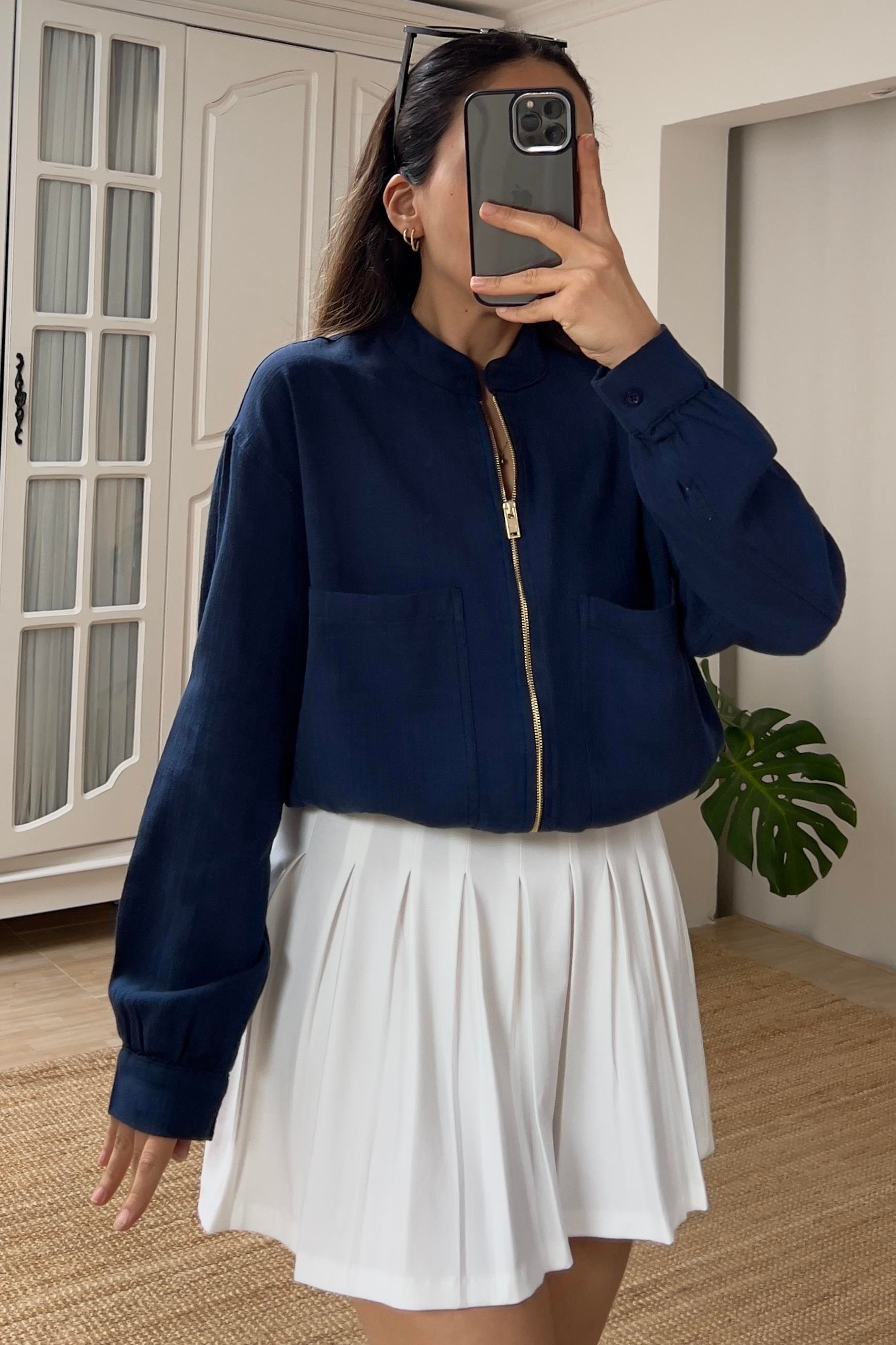 Lacivert Keten Bomber Ceket uygun fiyatlarda www.butikhola.com adresinde