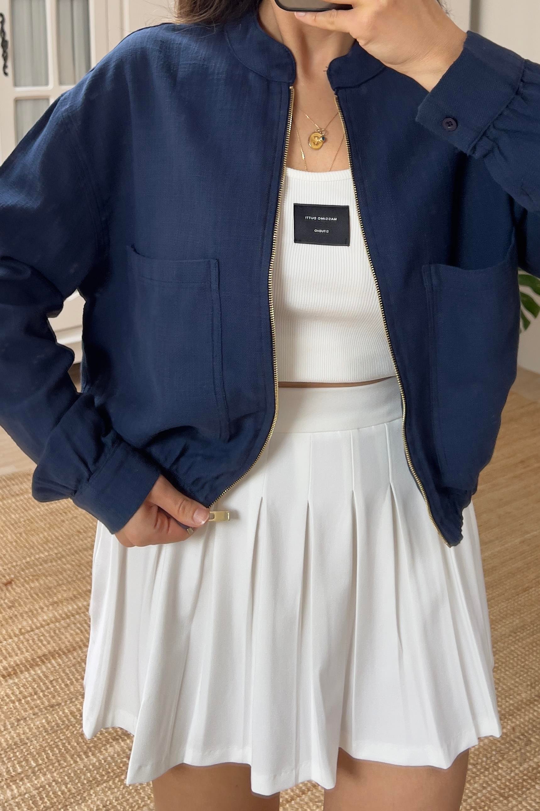 Lacivert Keten Bomber Ceket uygun fiyatlarda www.butikhola.com adresinde