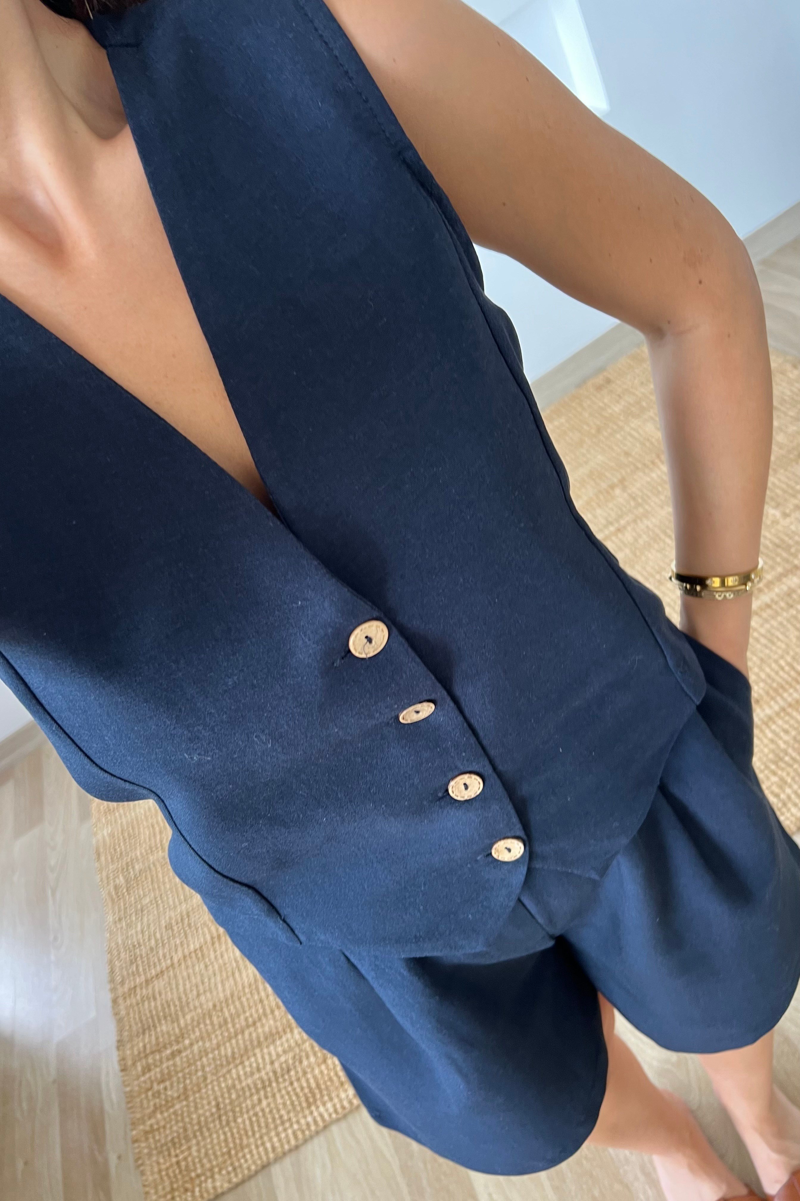 Lacivert Keten Yelek Şort Takım uygun fiyatlarda www.butikhola.com adresinde
