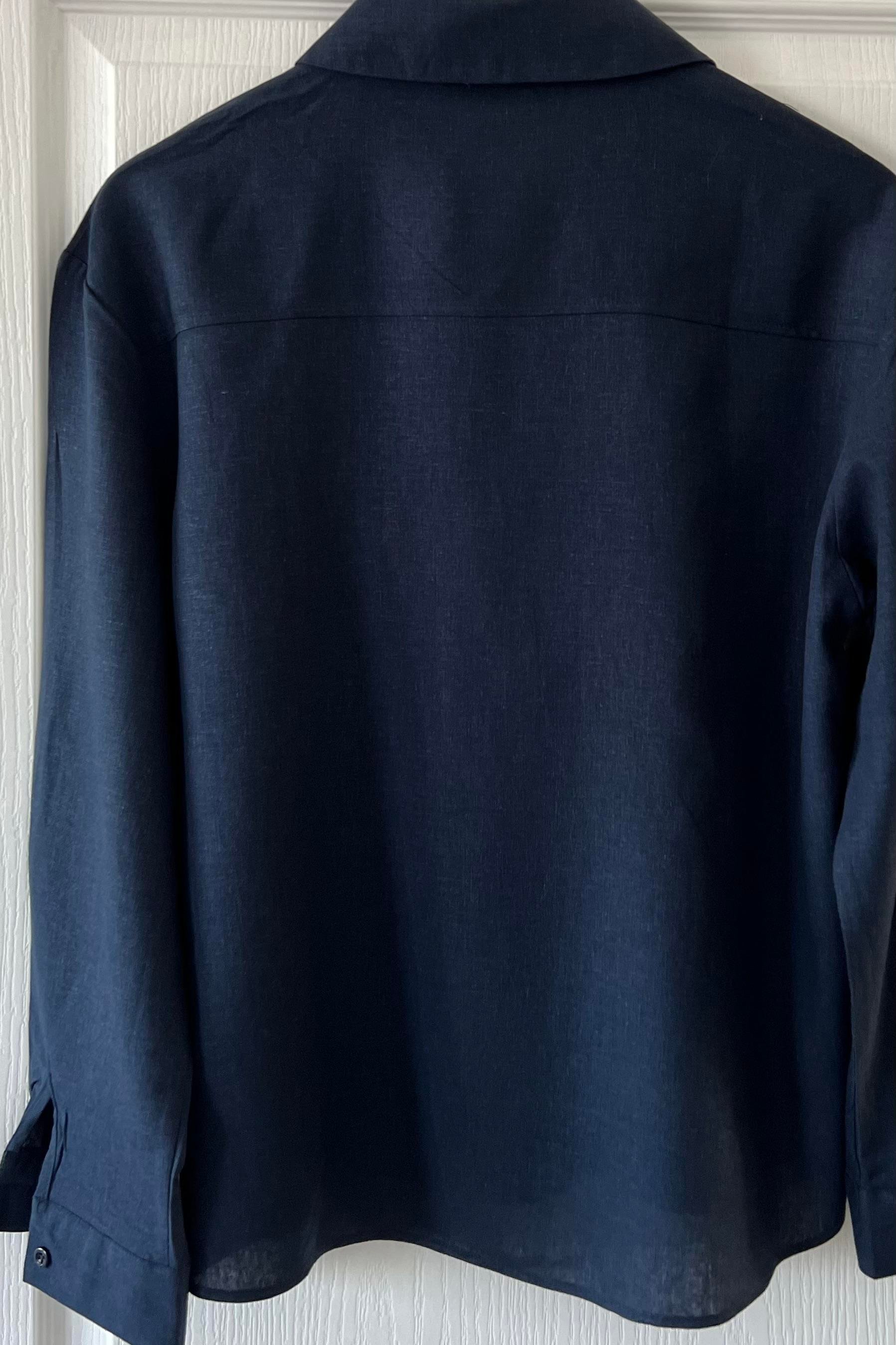 Lacivert Logo Nakışlı Ham Keten Gömlek uygun fiyatlarda www.butikhola.com adresinde