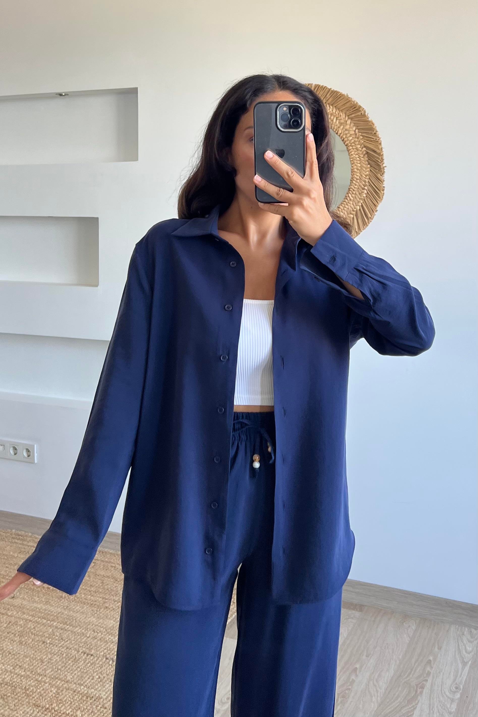Lacivert Modal Premium Gömlek Pantolon Takım uygun fiyatlarda www.butikhola.com adresinde