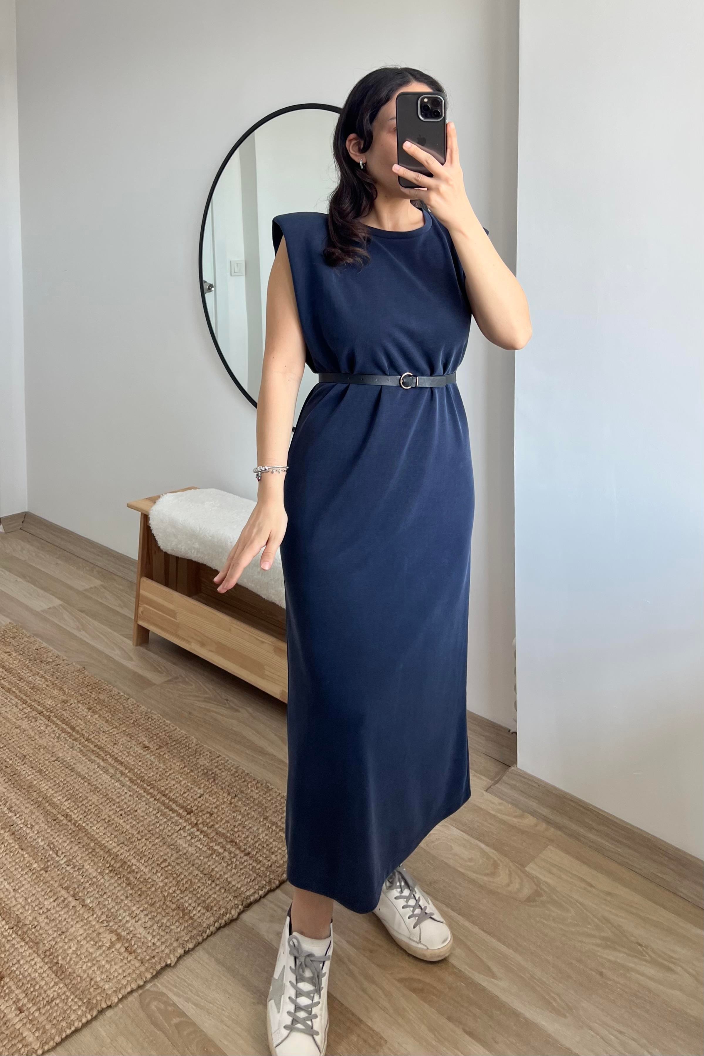Lacivert Modal Vatkalı Elbise uygun fiyatlarda www.butikhola.com adresinde
