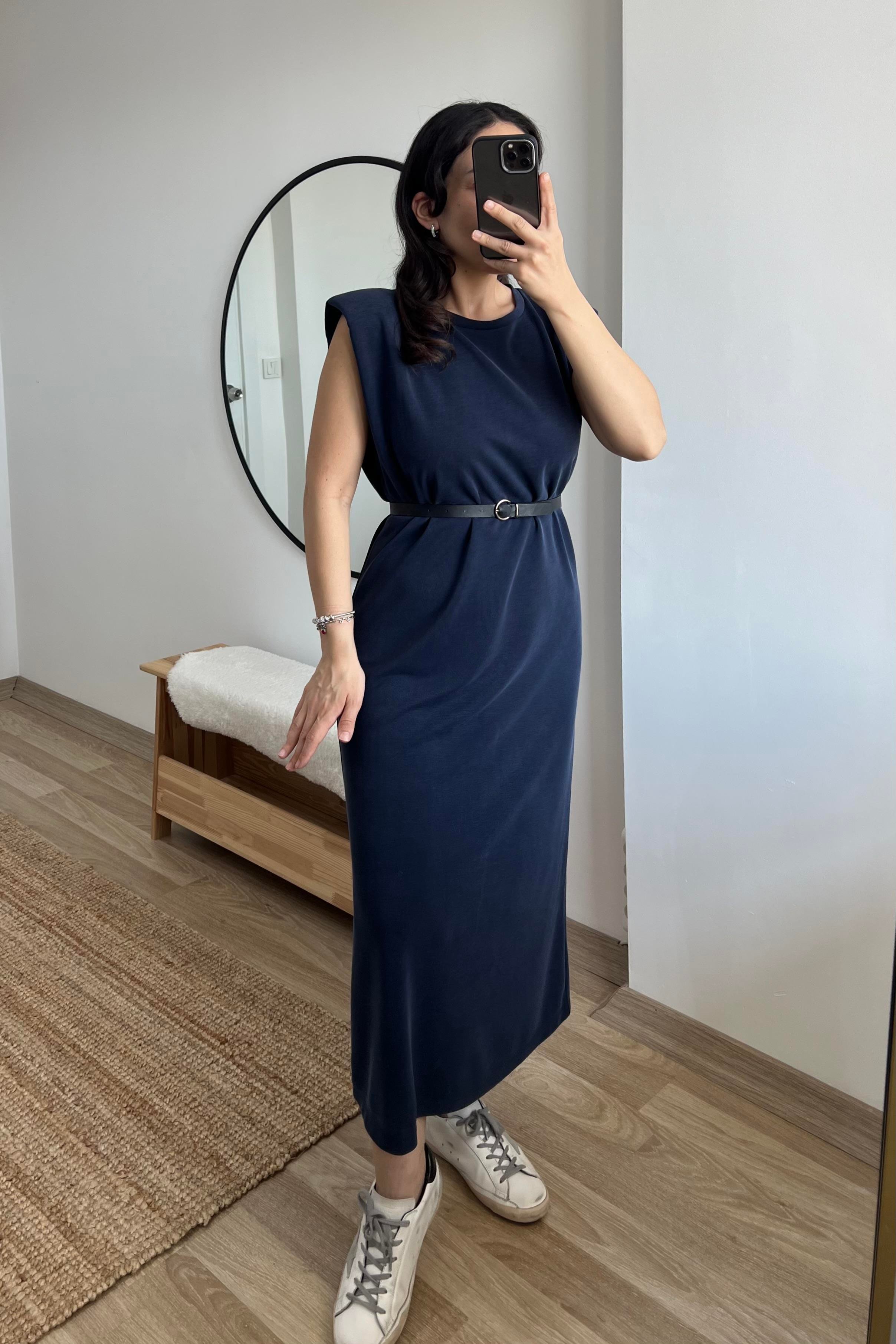 Lacivert Modal Vatkalı Elbise uygun fiyatlarda www.butikhola.com adresinde