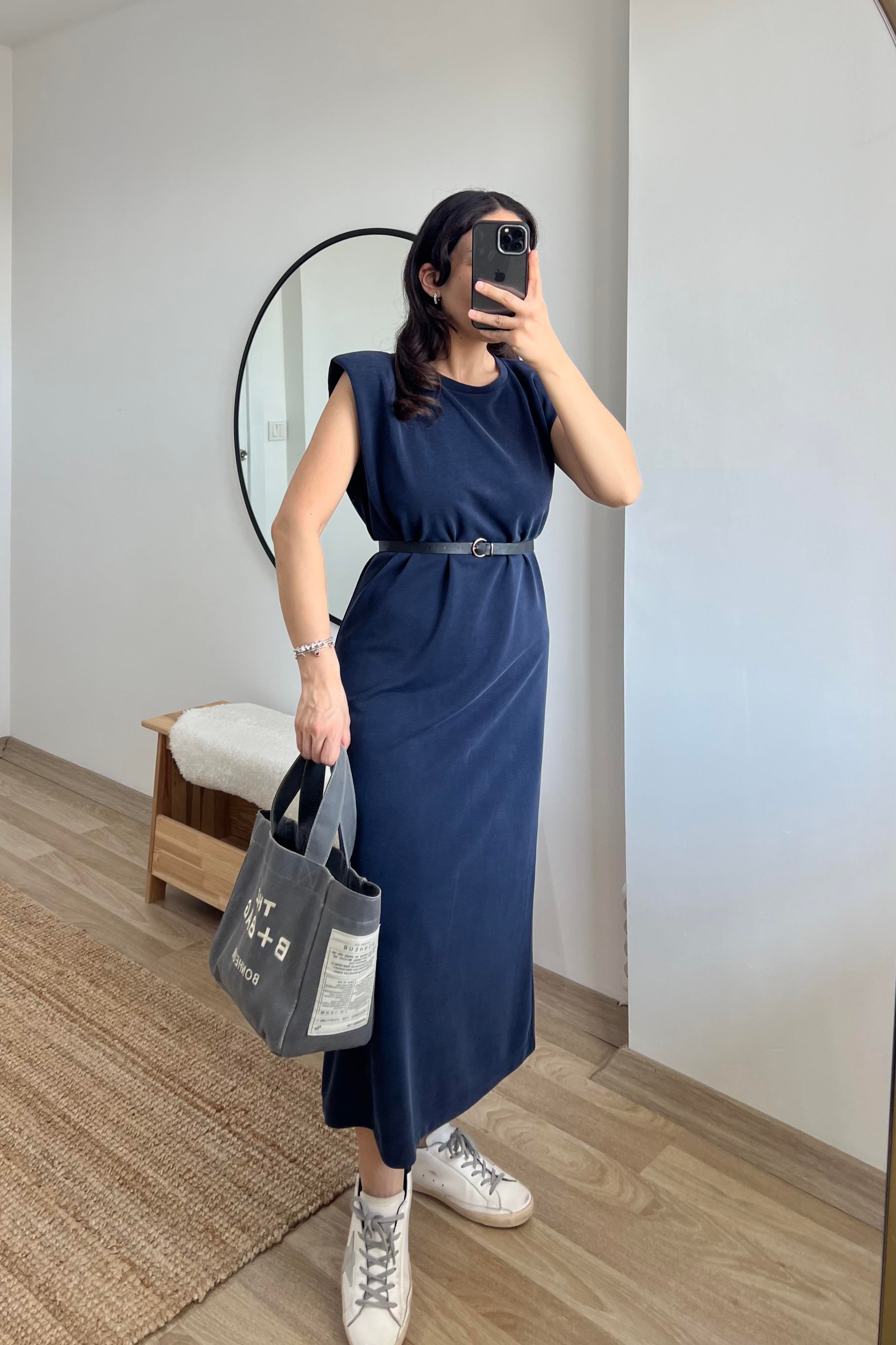 Lacivert Modal Vatkalı Elbise uygun fiyatlarda www.butikhola.com adresinde