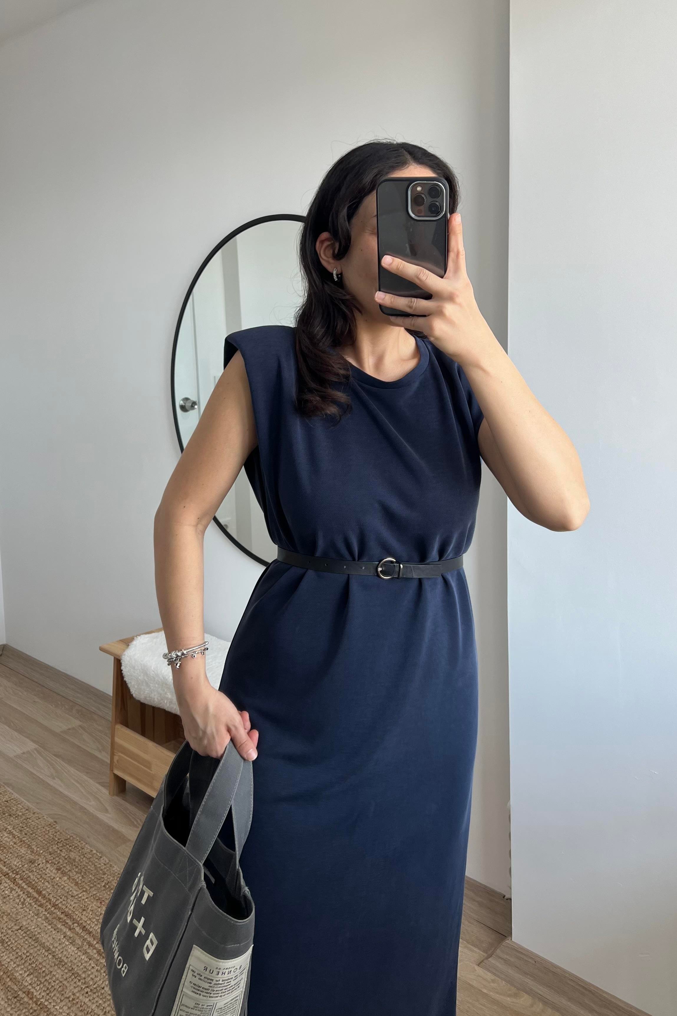 Lacivert Modal Vatkalı Elbise uygun fiyatlarda www.butikhola.com adresinde