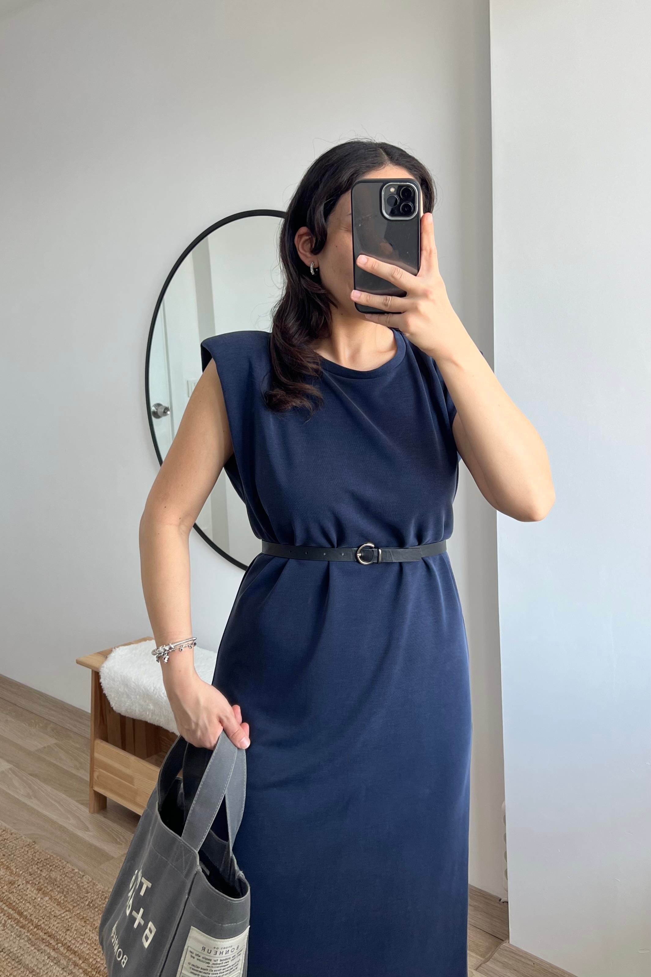 Lacivert Modal Vatkalı Elbise uygun fiyatlarda www.butikhola.com adresinde