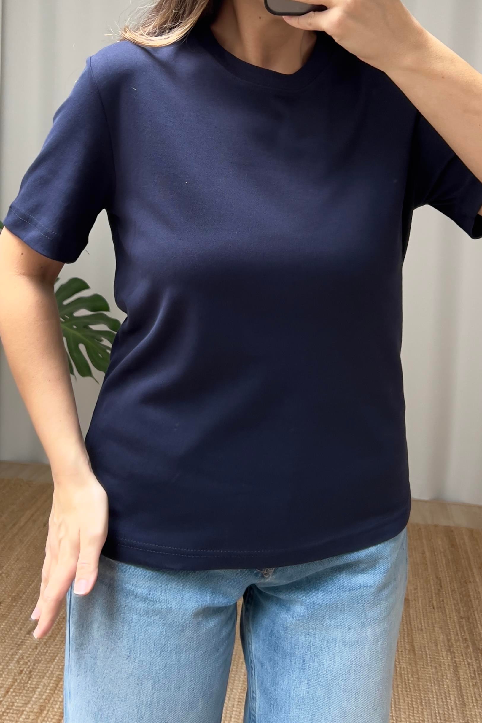 Lacivert Organik Pamuklu Basic Tshirt uygun fiyatlarda www.butikhola.com adresinde