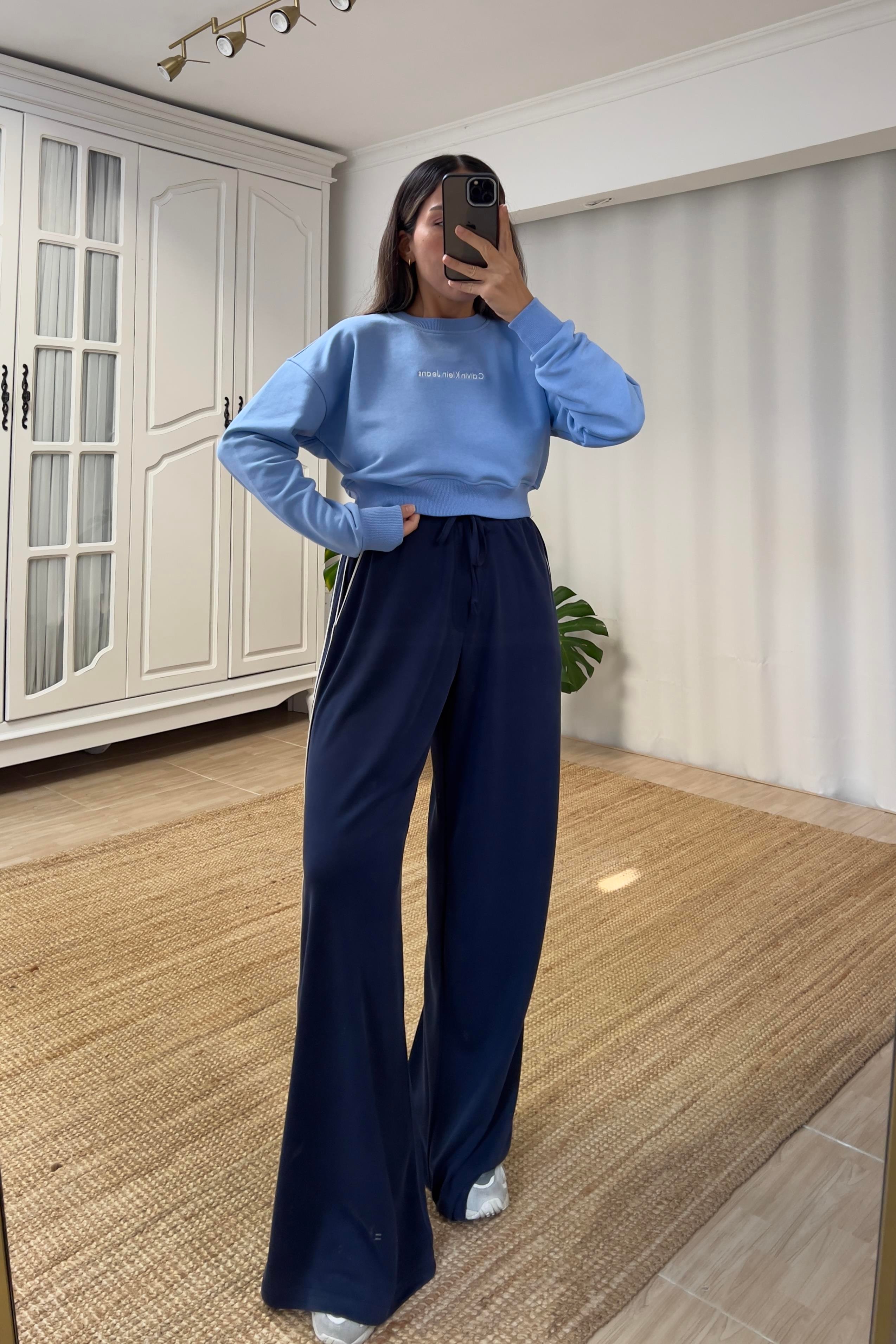 Lacivert Oys Şerit Detaylı Rahat Modal Pantolon uygun fiyatlarda www.butikhola.com adresinde