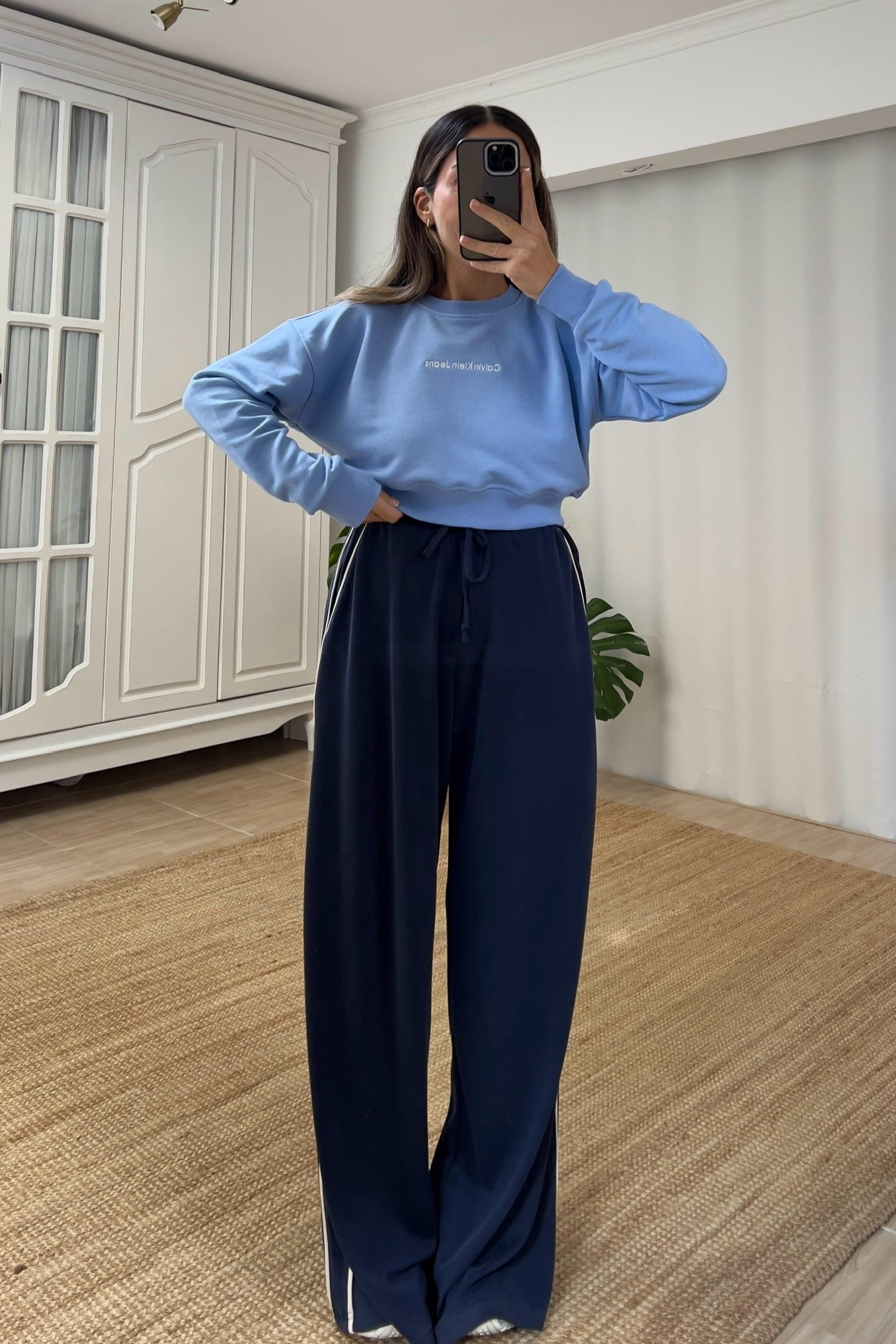 Lacivert Oys Şerit Detaylı Rahat Modal Pantolon uygun fiyatlarda www.butikhola.com adresinde