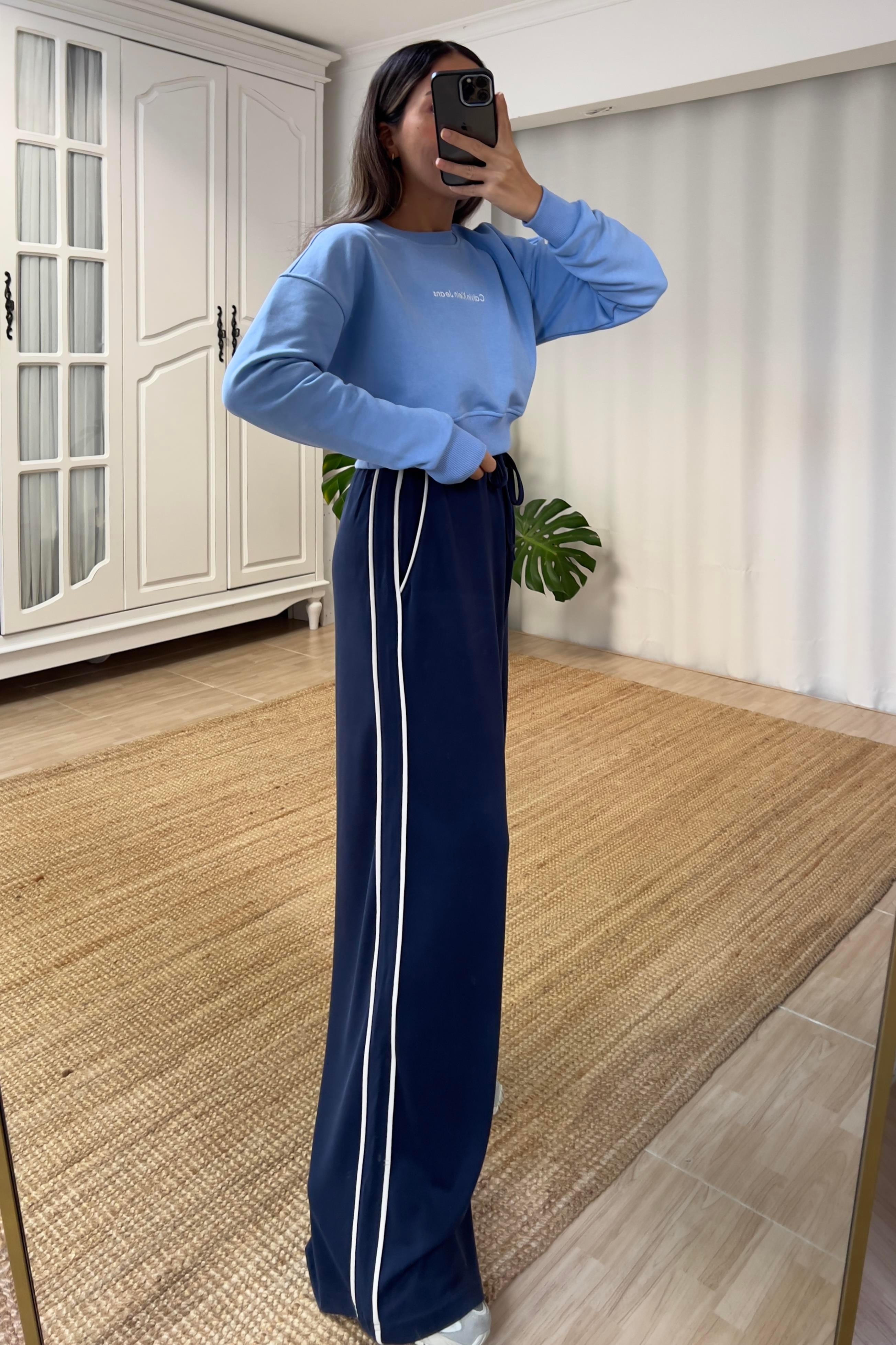 Lacivert Oys Şerit Detaylı Rahat Modal Pantolon uygun fiyatlarda www.butikhola.com adresinde