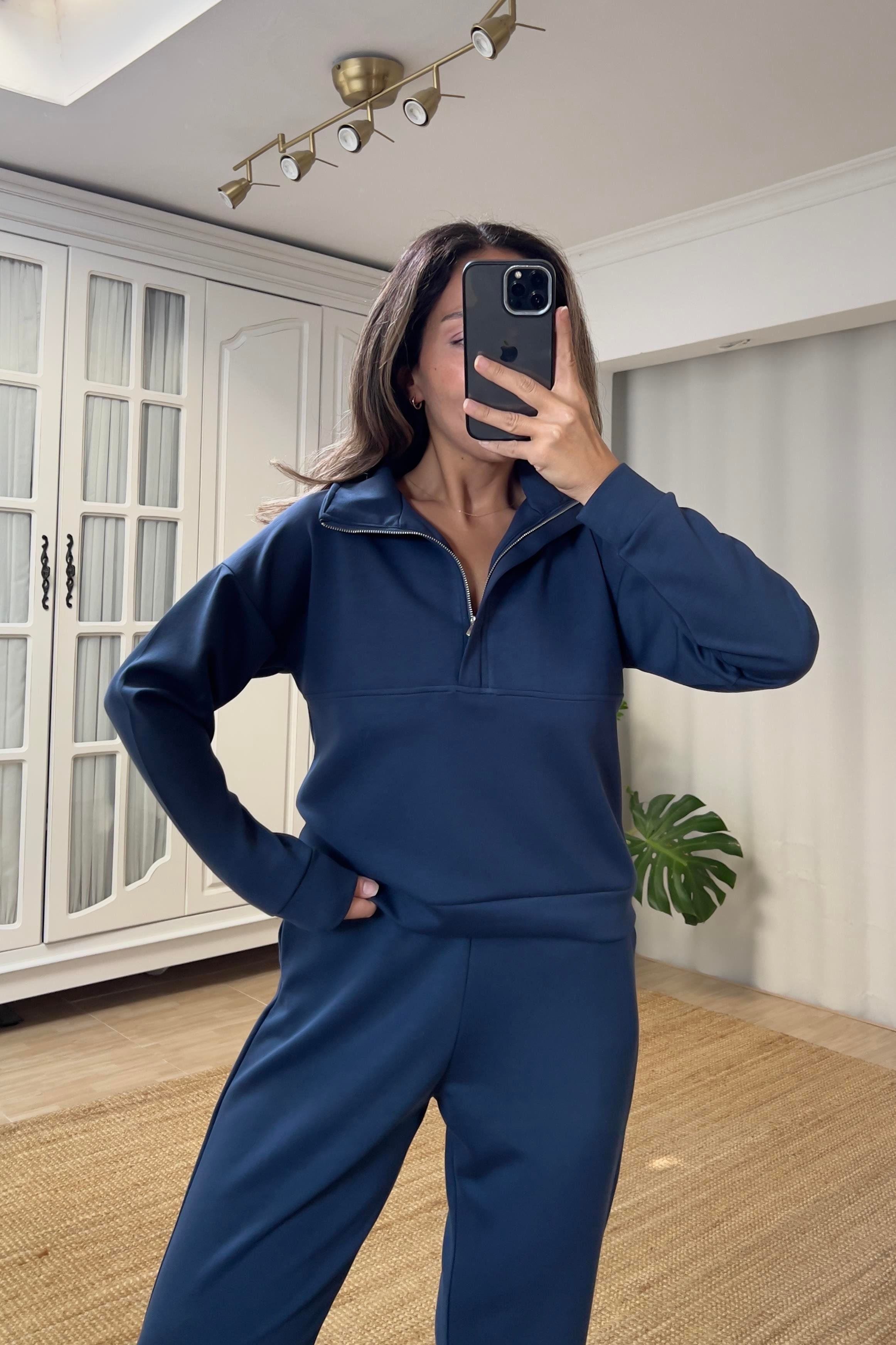 Lacivert Oys Yarım Fermuarlı Modal Takım uygun fiyatlarda www.butikhola.com adresinde