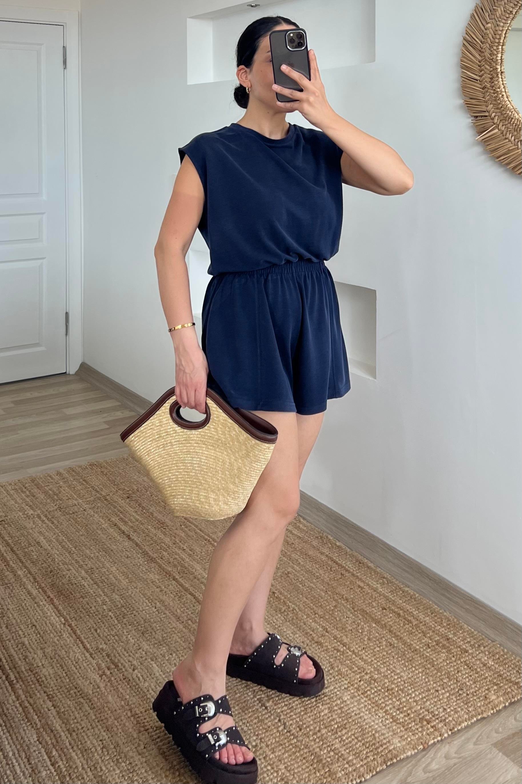Lacivert Oysho Kumaş Modal Tulum uygun fiyatlarda www.butikhola.com adresinde