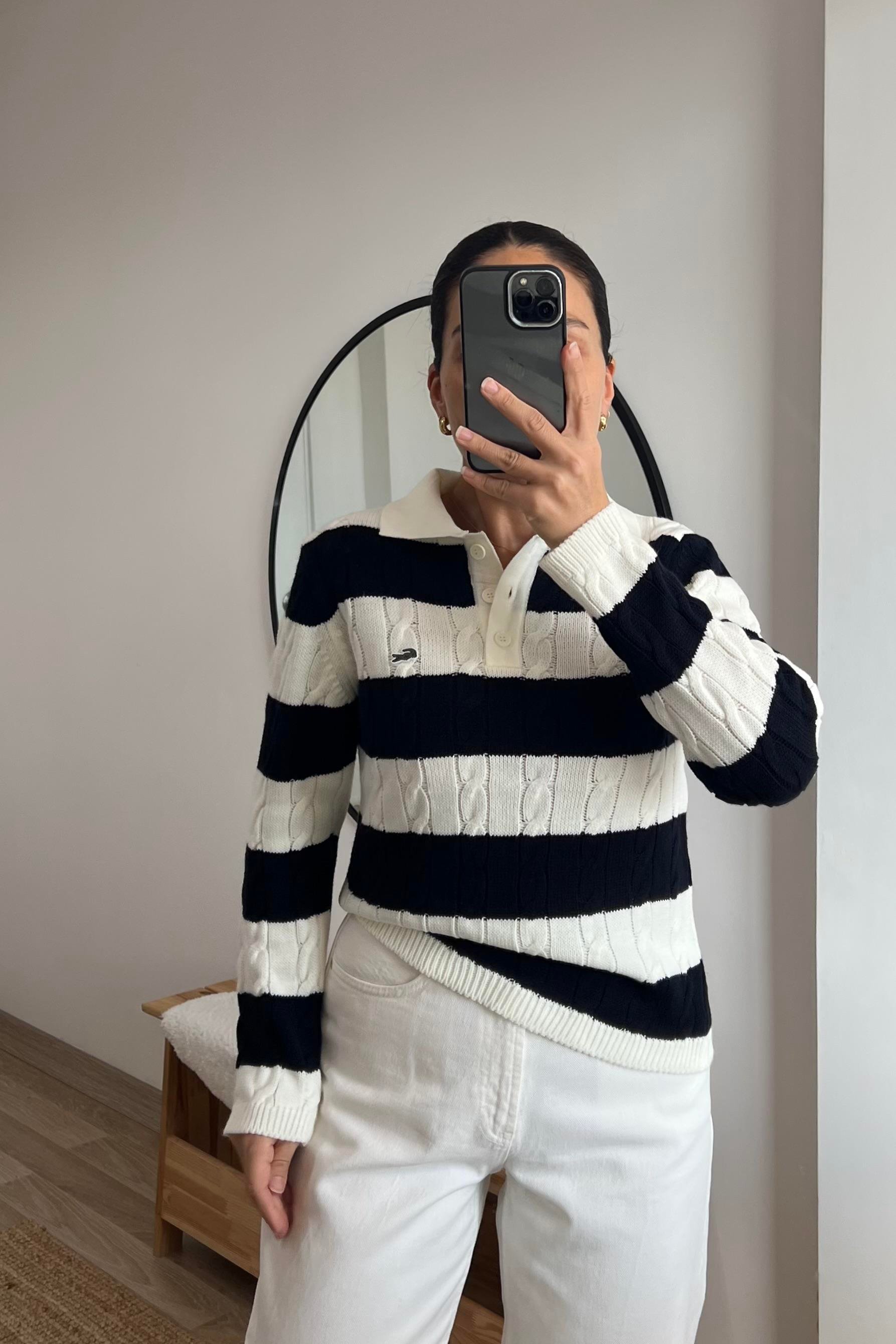 Lacivert Şeritli Polo Yaka Triko uygun fiyatlarda www.butikhola.com adresinde