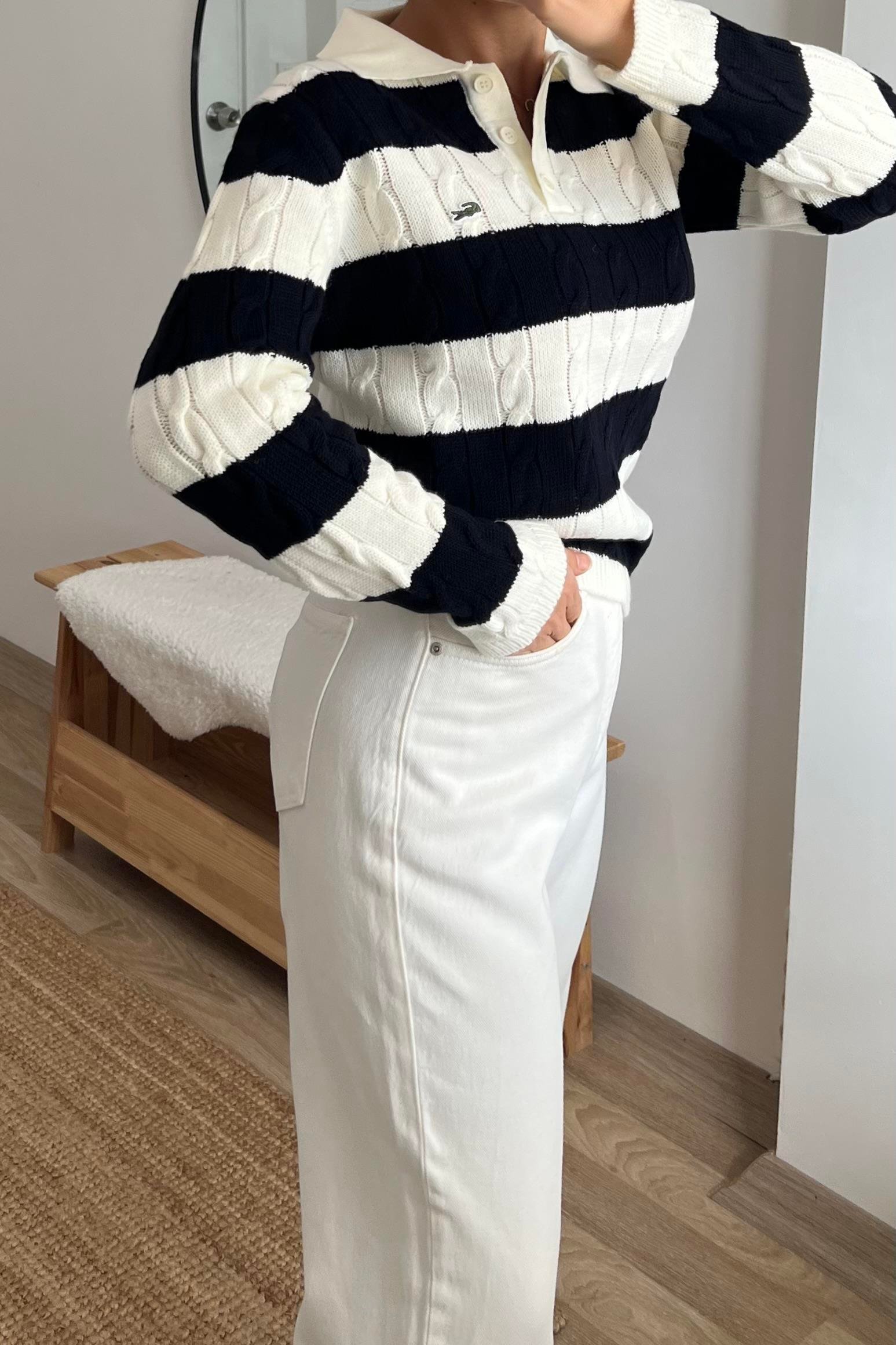 Lacivert Şeritli Polo Yaka Triko uygun fiyatlarda www.butikhola.com adresinde