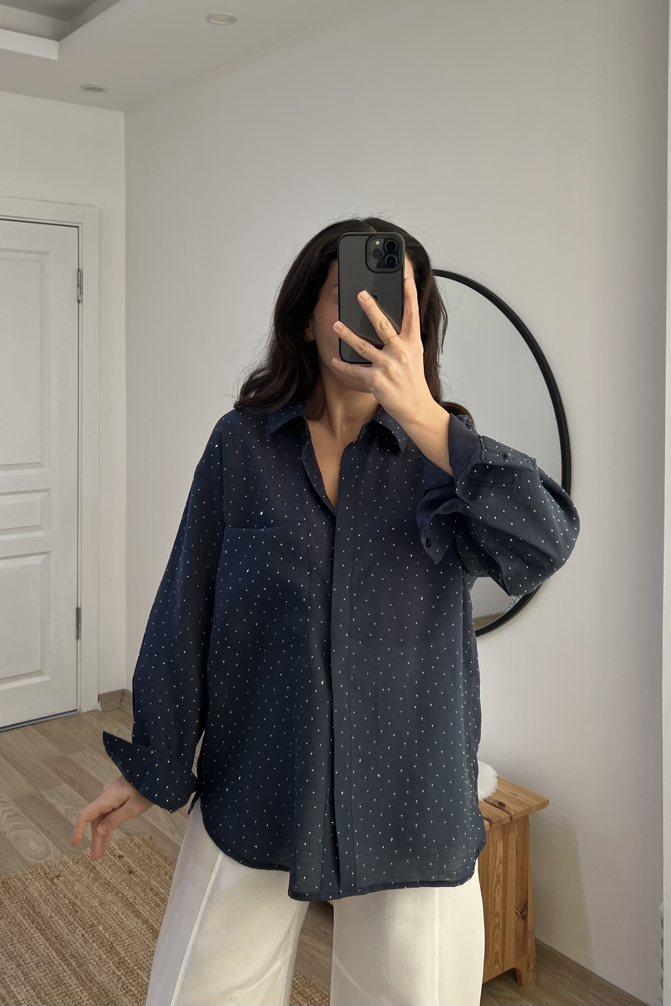 Lacivert Taşlı Tensel Gömlek uygun fiyatlarda www.butikhola.com adresinde