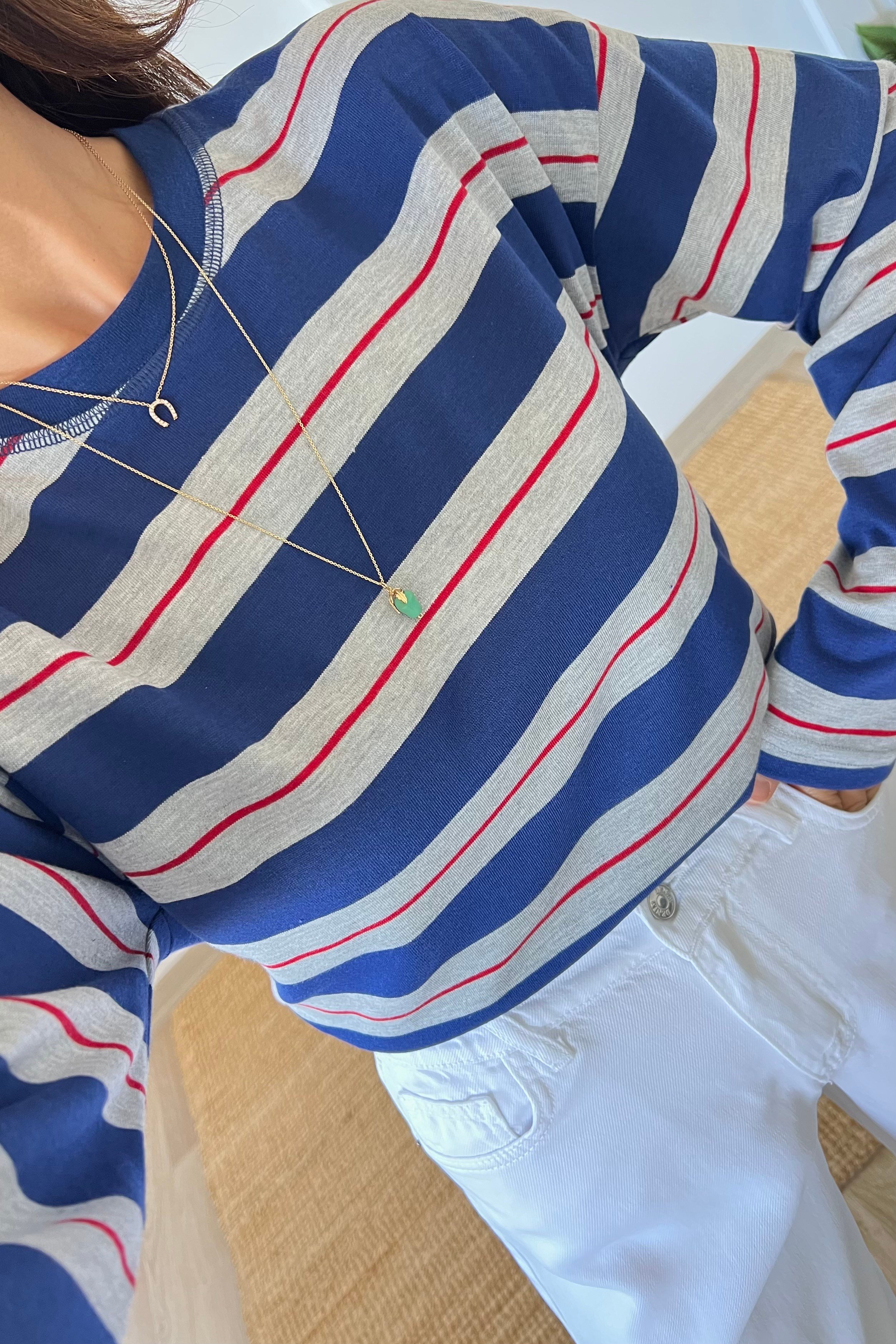 Lacivert Yumuşak Dokulu Çizgili Sweat uygun fiyatlarda www.butikhola.com adresinde