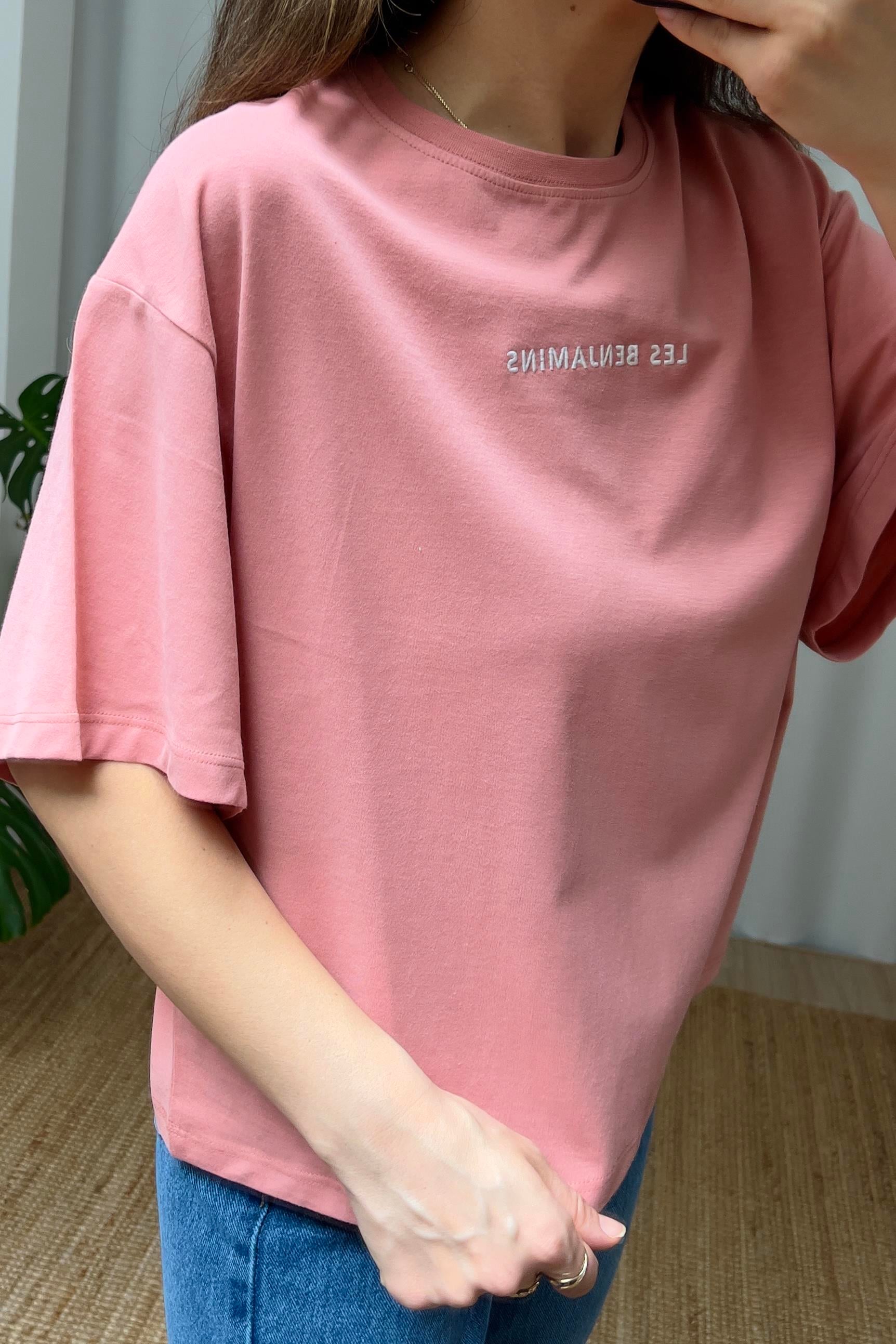 LB Gül Kurusu Nakışlı Düşük Omuz Tshirt uygun fiyatlarda www.butikhola.com adresinde