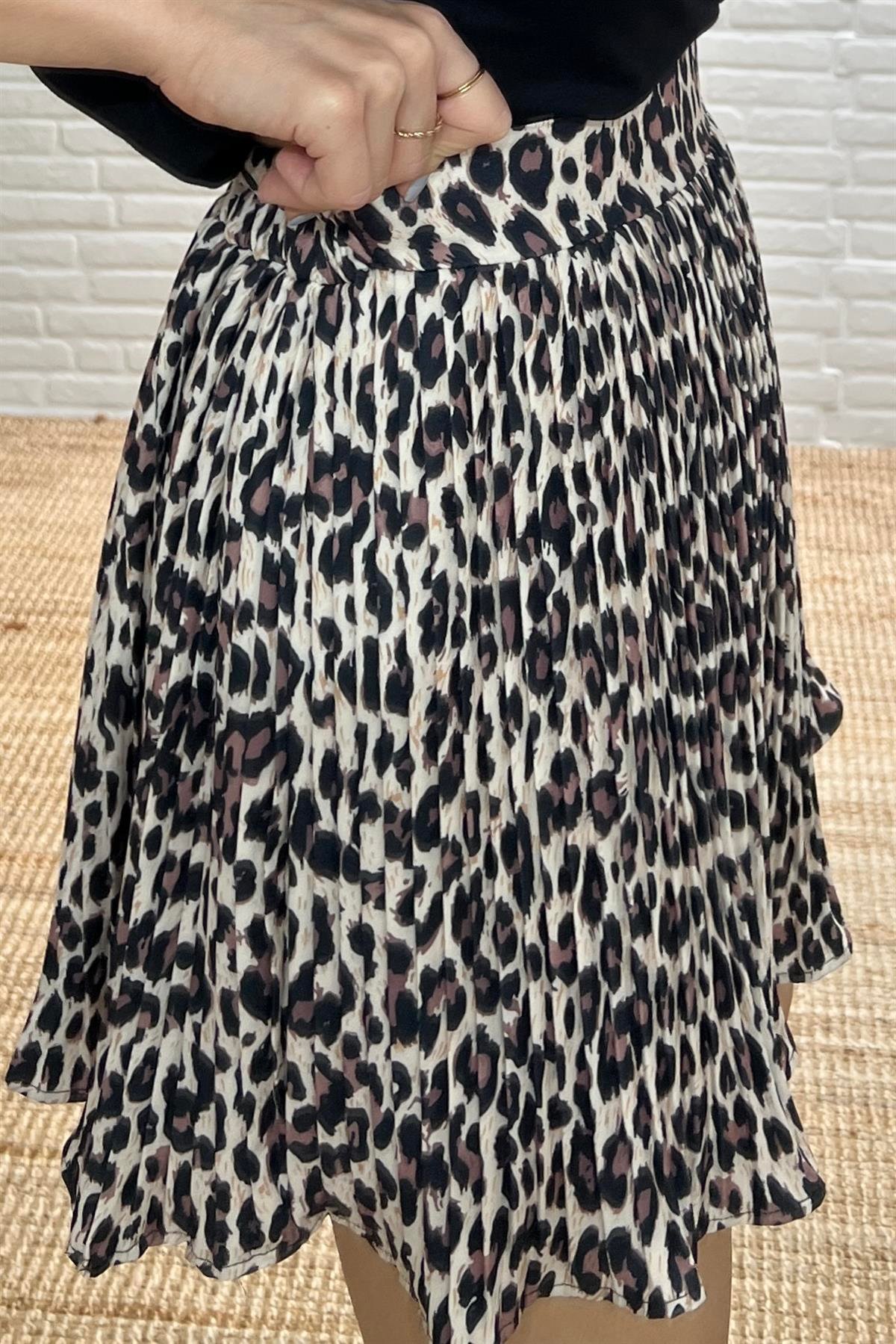 Leopar Desenli Beli Lastikli İçi Şort Astarlı Etek uygun fiyatlarda www.butikhola.com adresinde