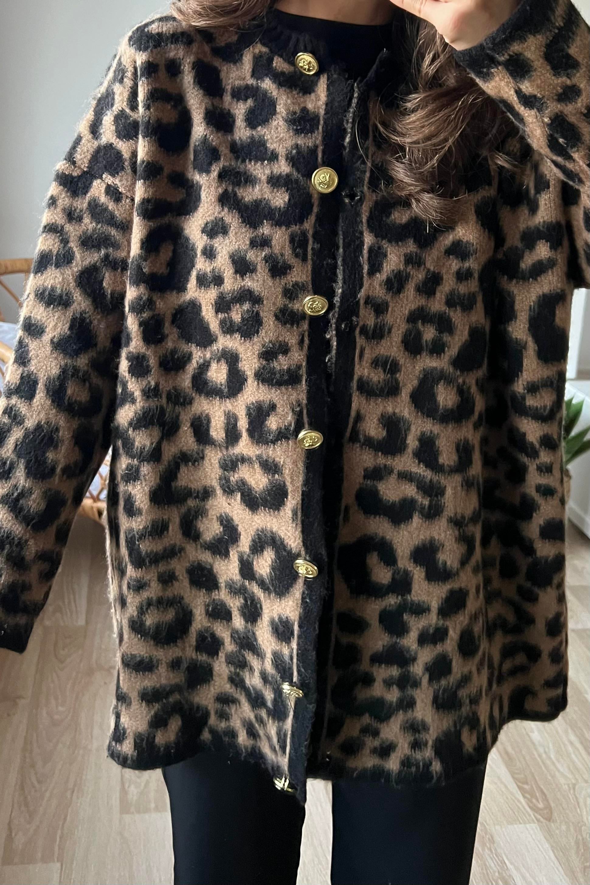 Leopar Desenli Uzun Hırka  uygun fiyatlarda www.butikhola.com adresinde