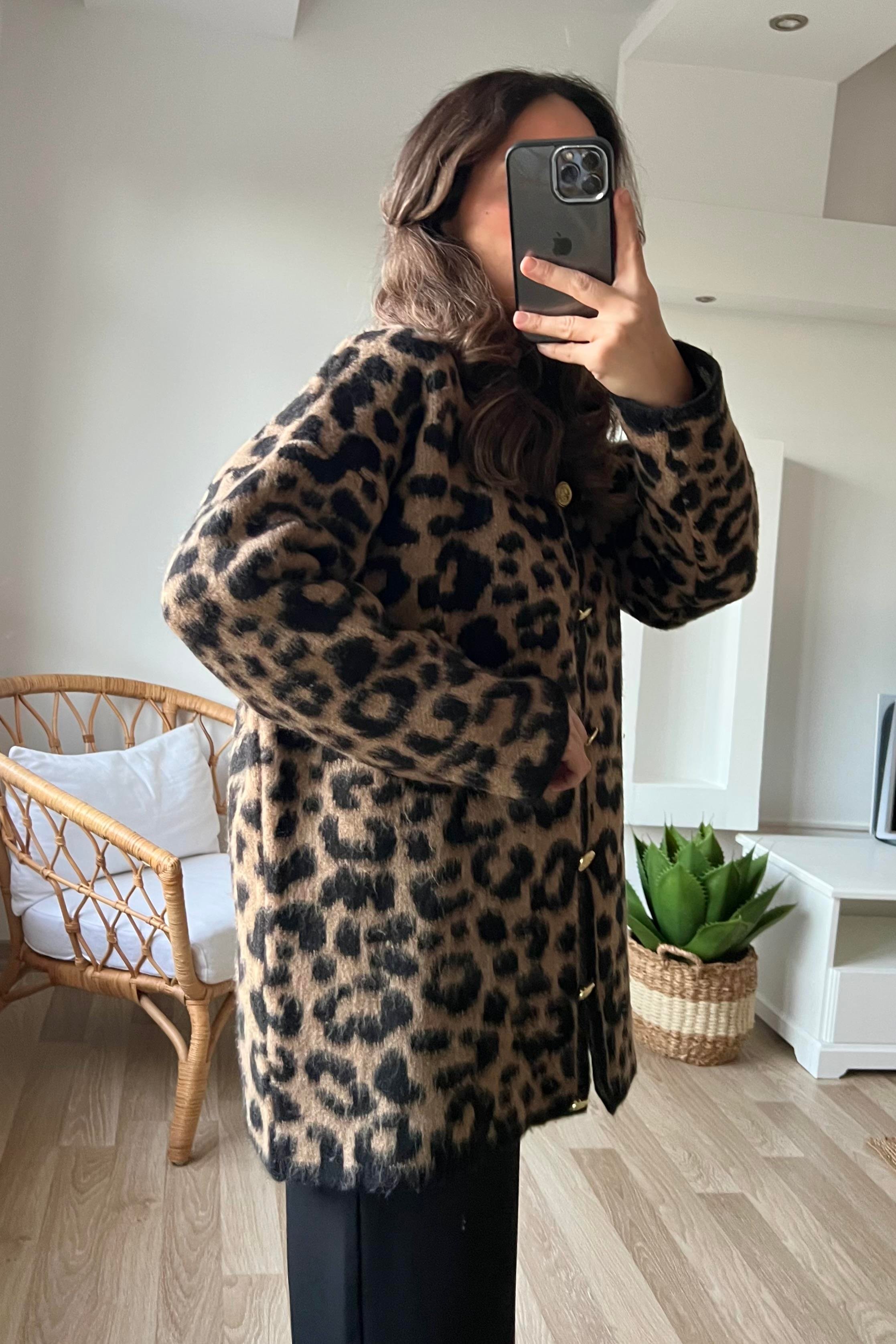 Leopar Desenli Uzun Hırka  uygun fiyatlarda www.butikhola.com adresinde