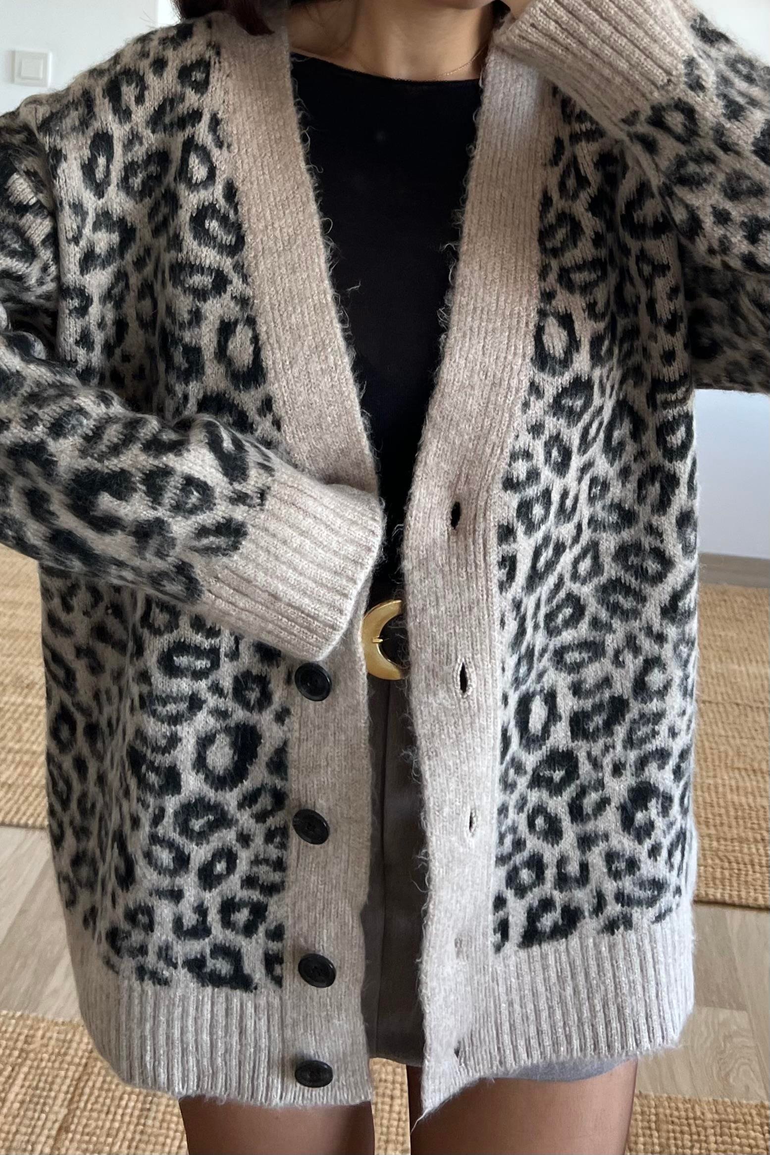 Leopar Desenli Yün Hırka uygun fiyatlarda www.butikhola.com adresinde