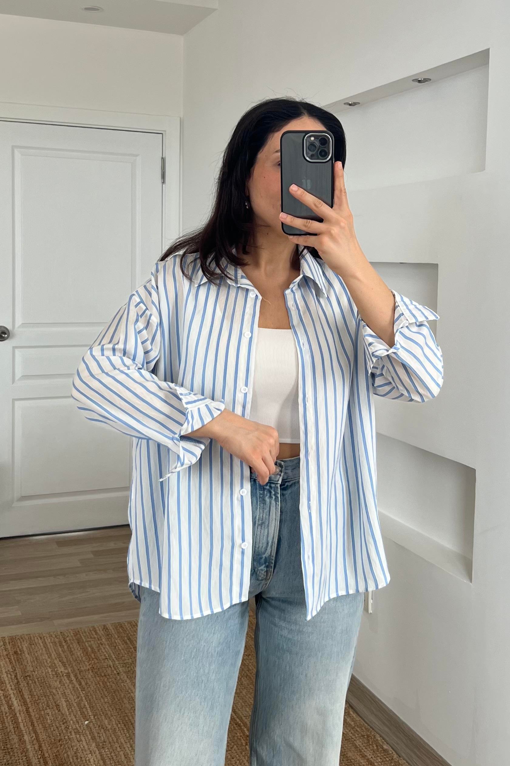 Mavi Çizgili Premium Gömlek uygun fiyatlarda www.butikhola.com adresinde
