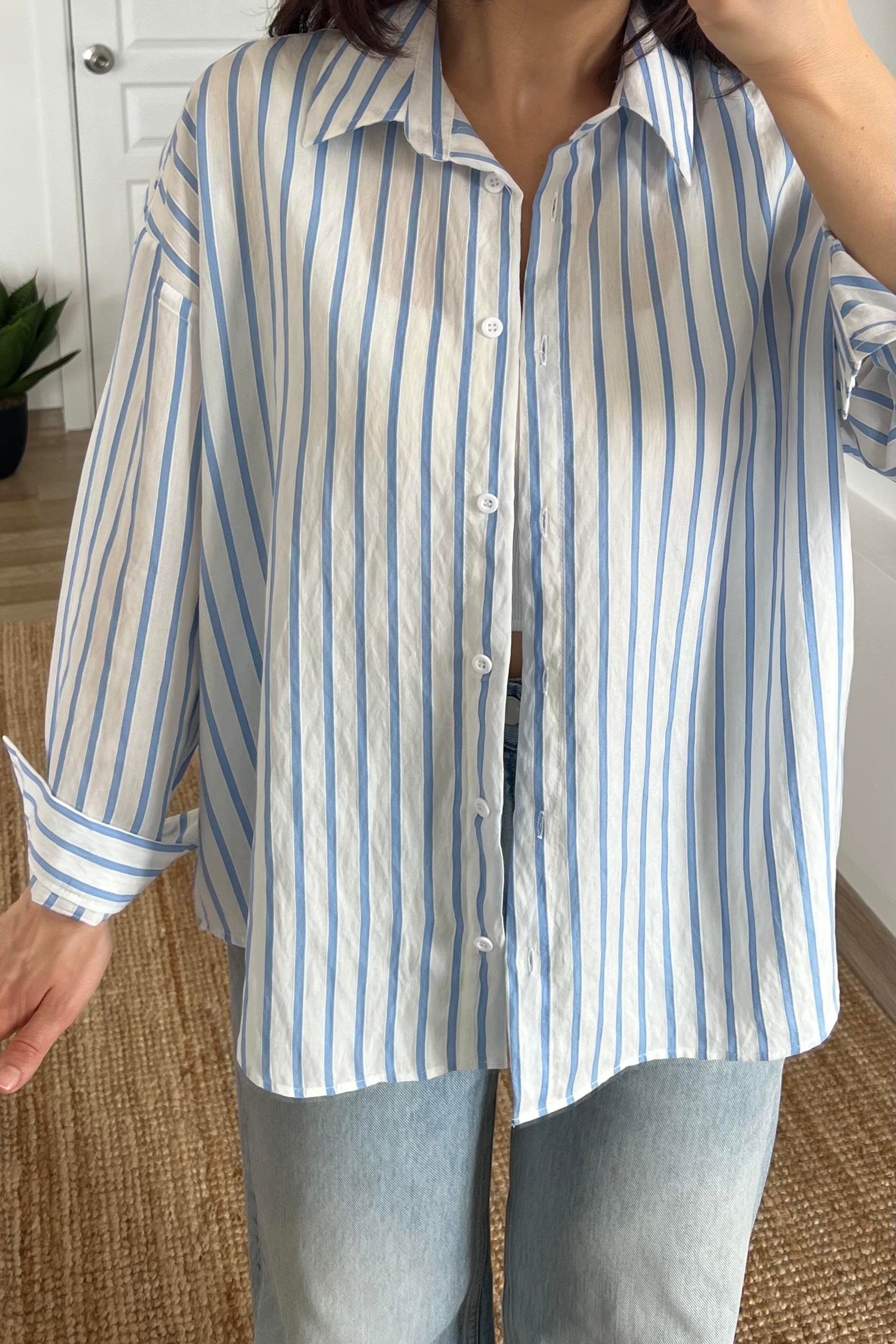 Mavi Çizgili Premium Gömlek uygun fiyatlarda www.butikhola.com adresinde