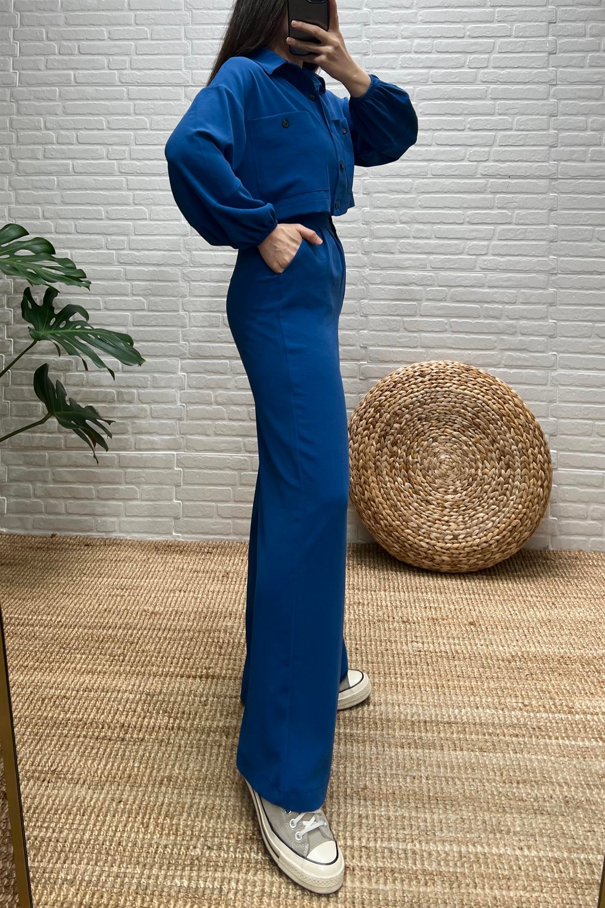 Mavi Palazzo Pantolon Gömlek Takım uygun fiyatlarda www.butikhola.com adresinde