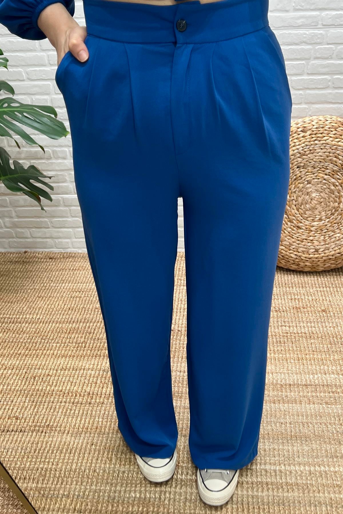Mavi Palazzo Pantolon Gömlek Takım uygun fiyatlarda www.butikhola.com adresinde