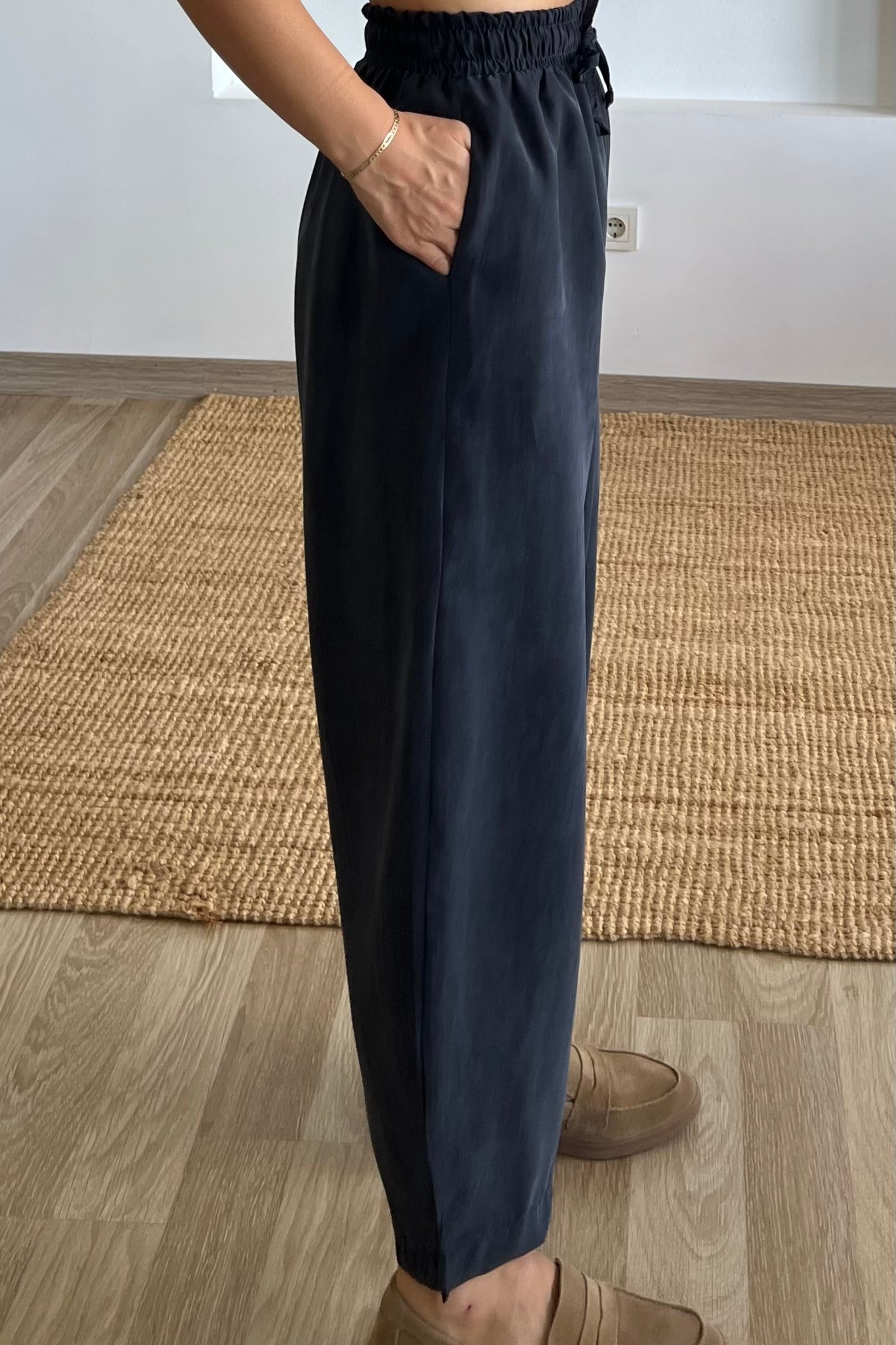 Md Antrasit Beli Lastikli Tensel Şalvar Pantolon uygun fiyatlarda www.butikhola.com adresinde