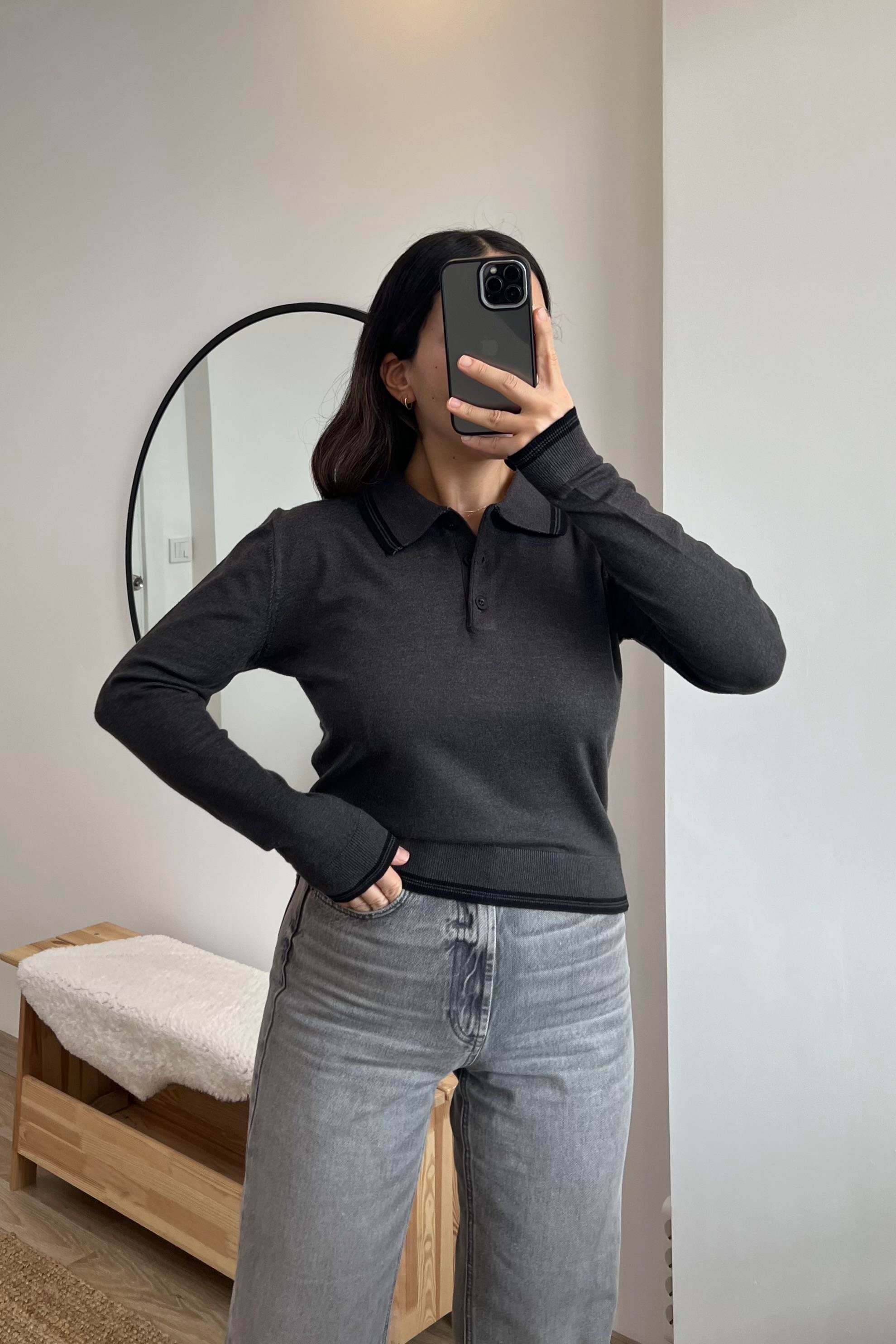 MD Antrasit Polo Yaka Biye Detaylı Triko uygun fiyatlarda www.butikhola.com adresinde