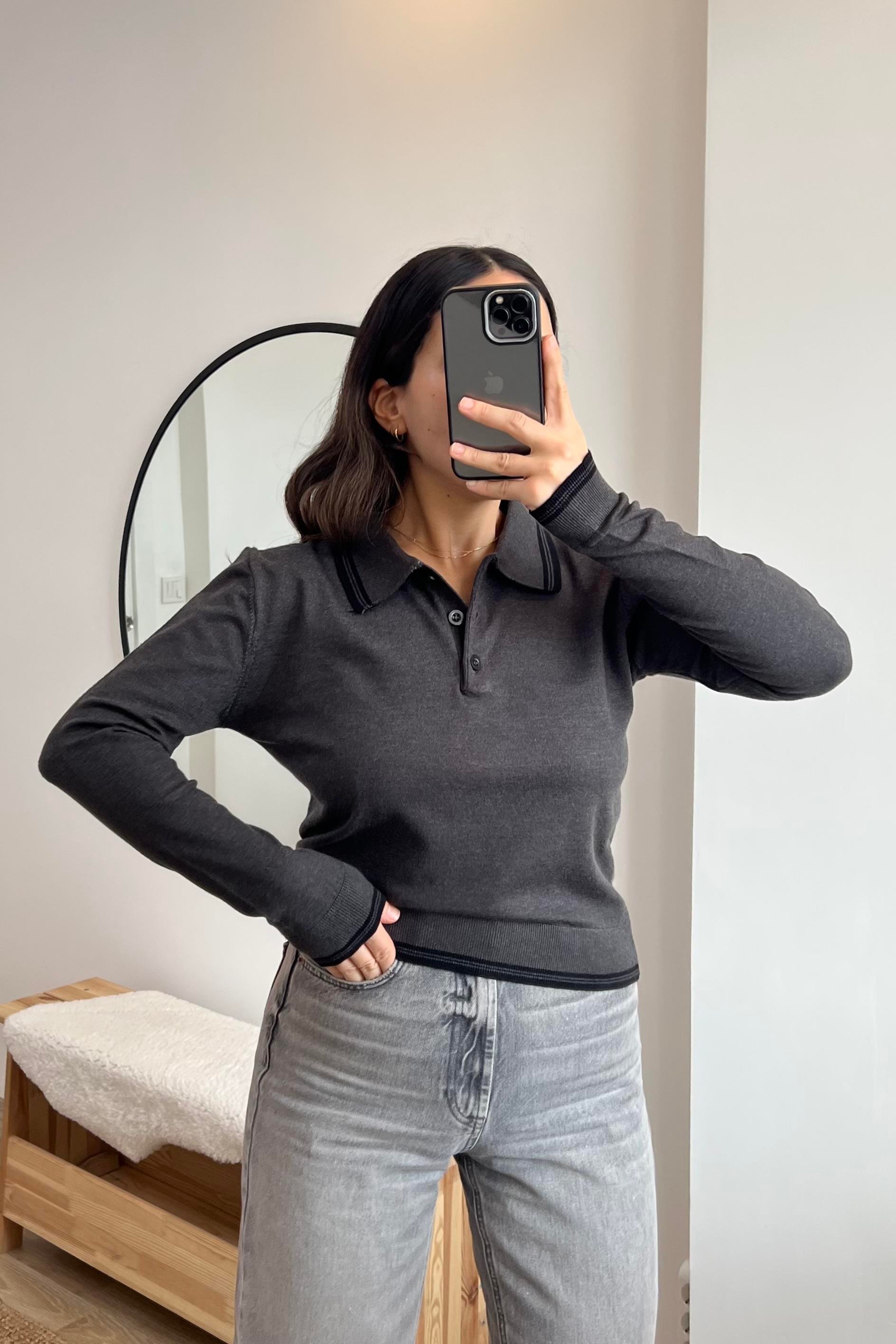 MD Antrasit Polo Yaka Biye Detaylı Triko uygun fiyatlarda www.butikhola.com adresinde