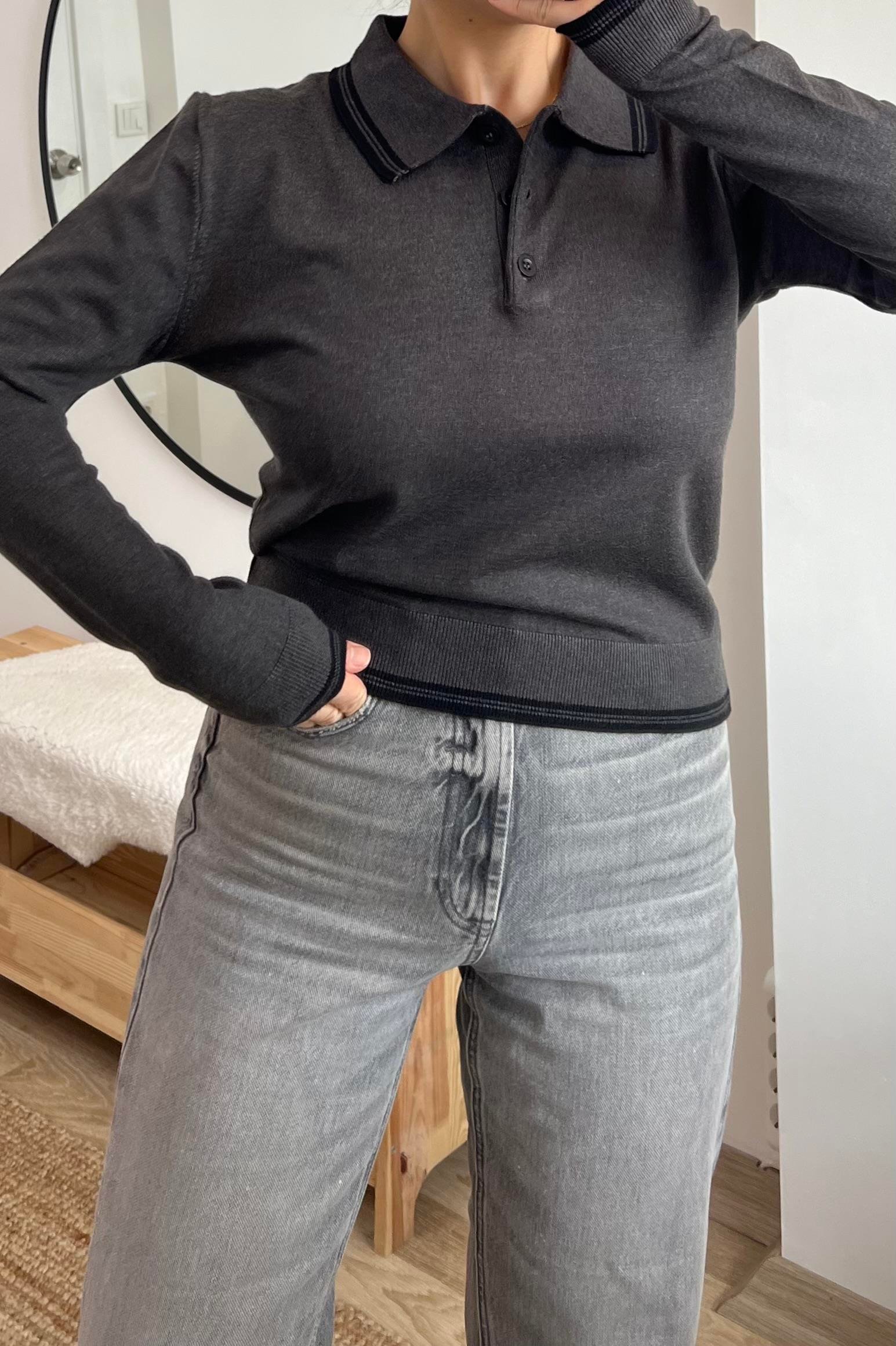 MD Antrasit Polo Yaka Biye Detaylı Triko uygun fiyatlarda www.butikhola.com adresinde
