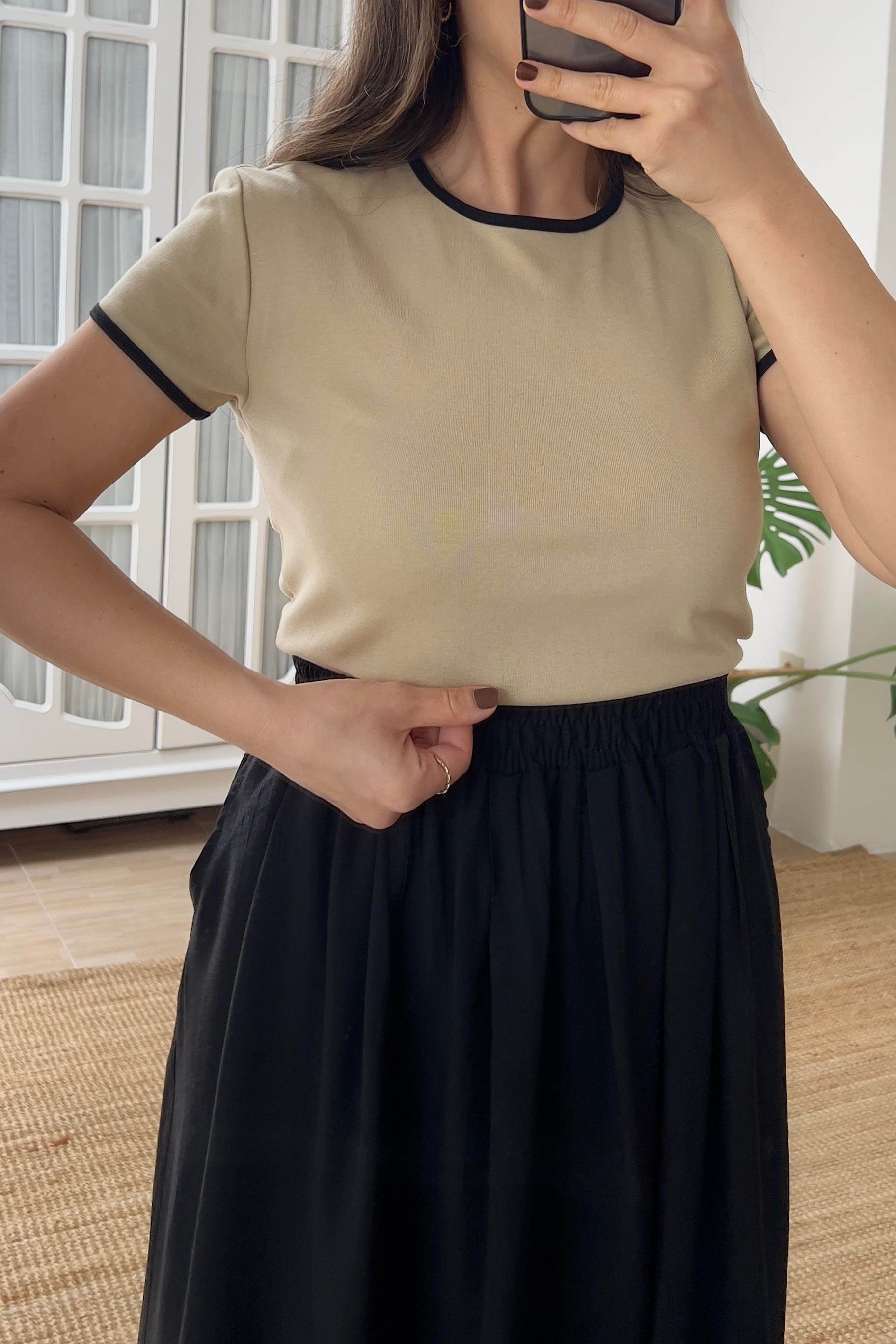 MD Bej Biye Detaylı Tshirt uygun fiyatlarda www.butikhola.com adresinde