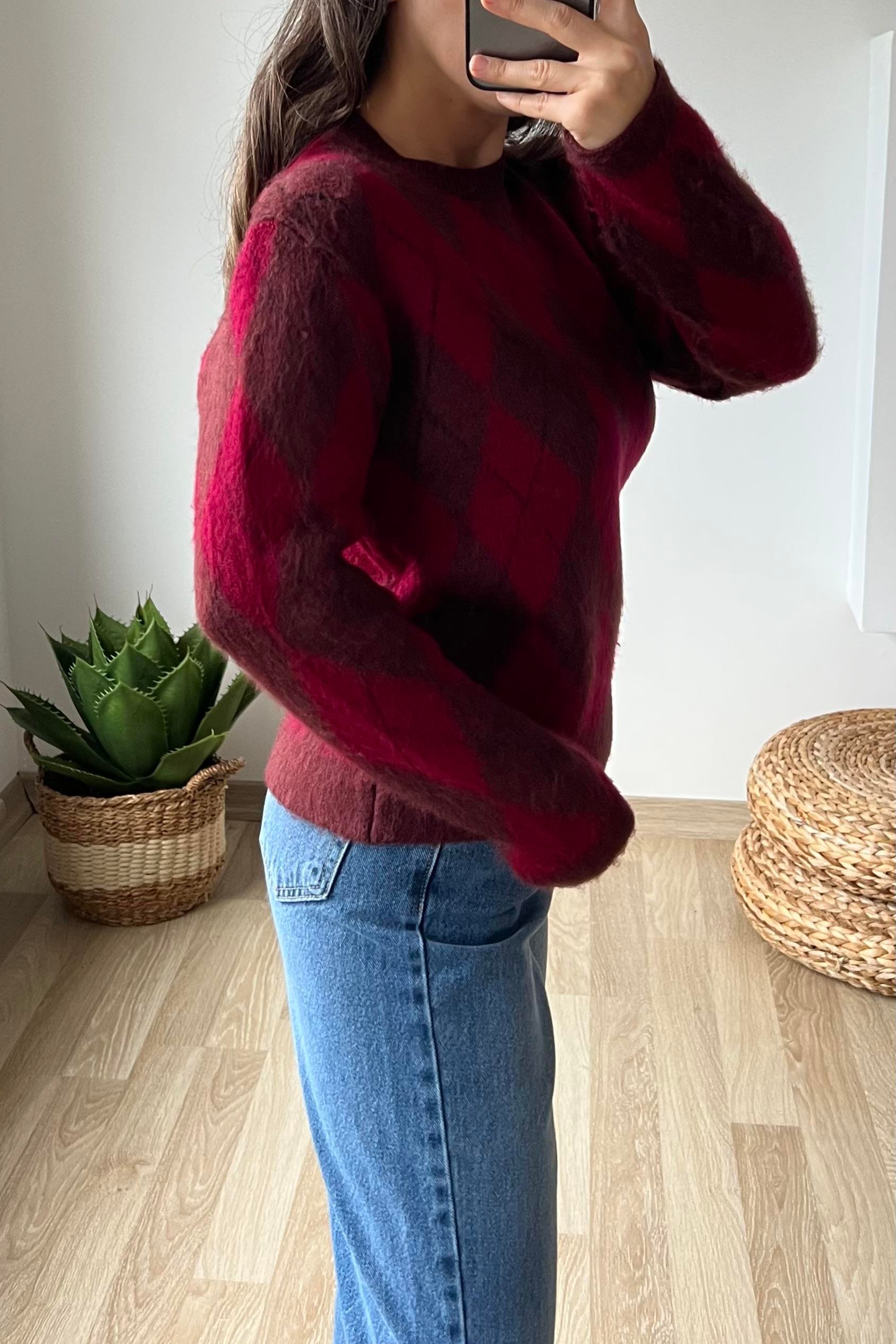 Md Bordo Baklava Desenli Yumoş Kazak uygun fiyatlarda www.butikhola.com adresinde